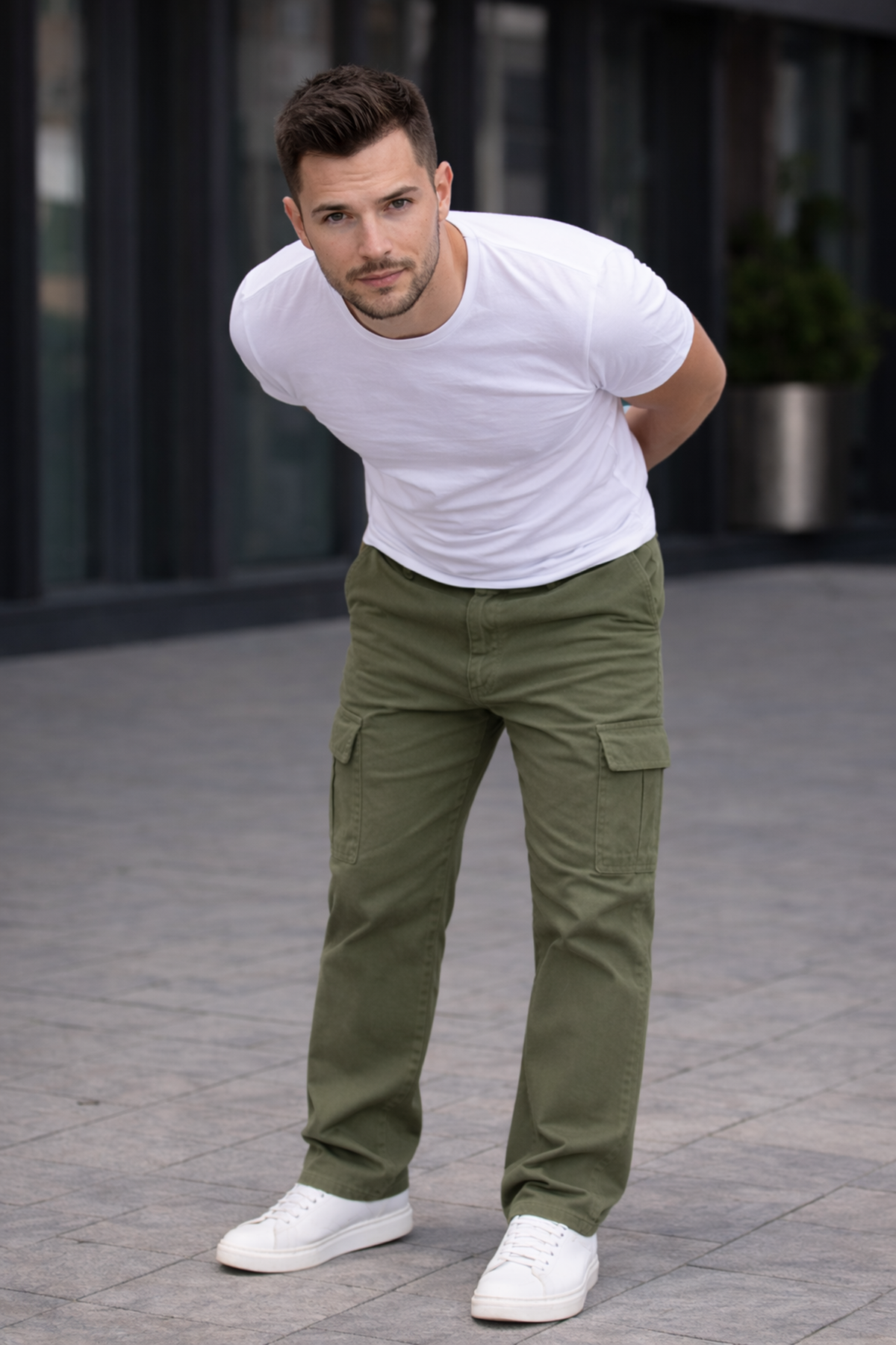 Erkek Trend Bol Paça Günlük Kargo Haki Baggy Pantolon