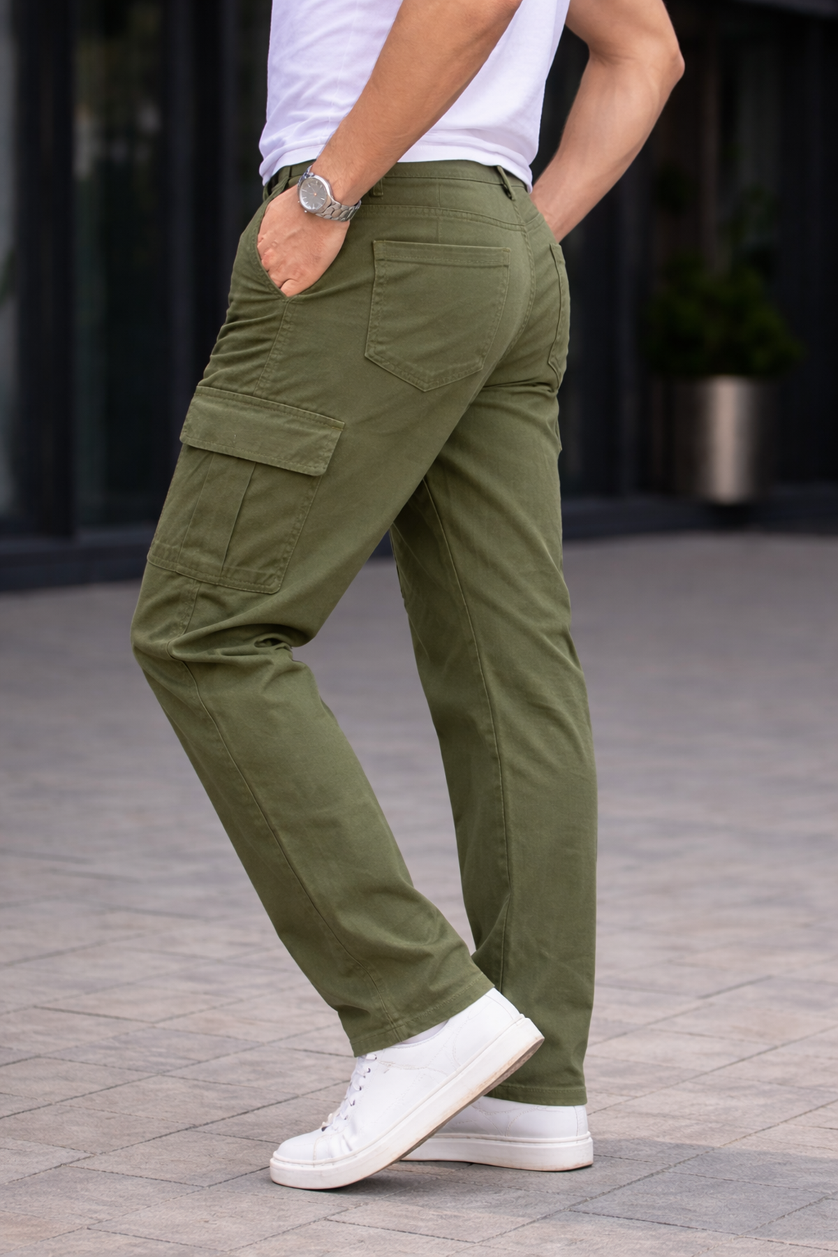 Erkek Trend Bol Paça Günlük Kargo Haki Baggy Pantolon