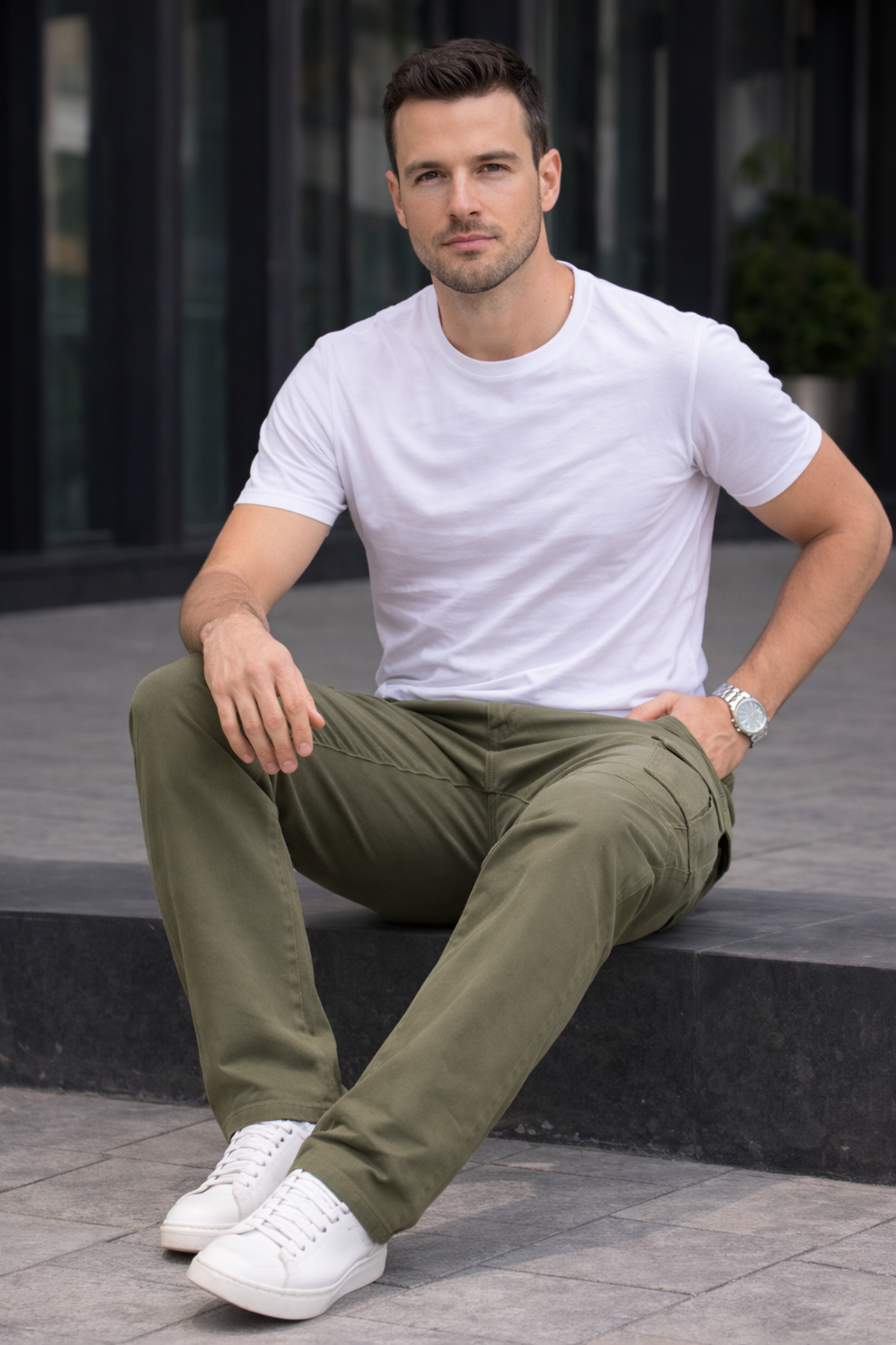 Erkek Trend Bol Paça Günlük Kargo Haki Baggy Pantolon