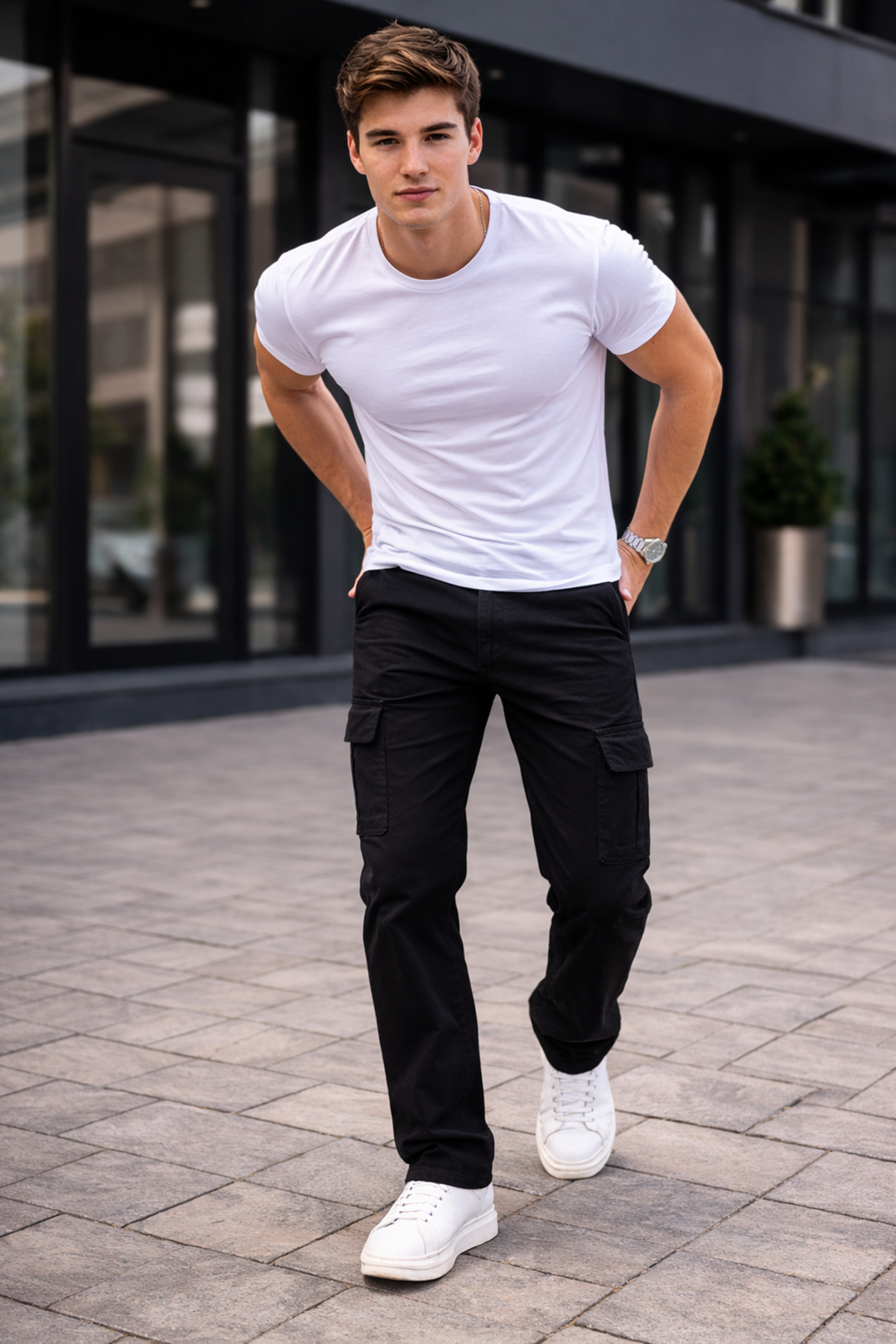 Erkek Trend Bol Paça Günlük Kargo Siyah Baggy Pantolon