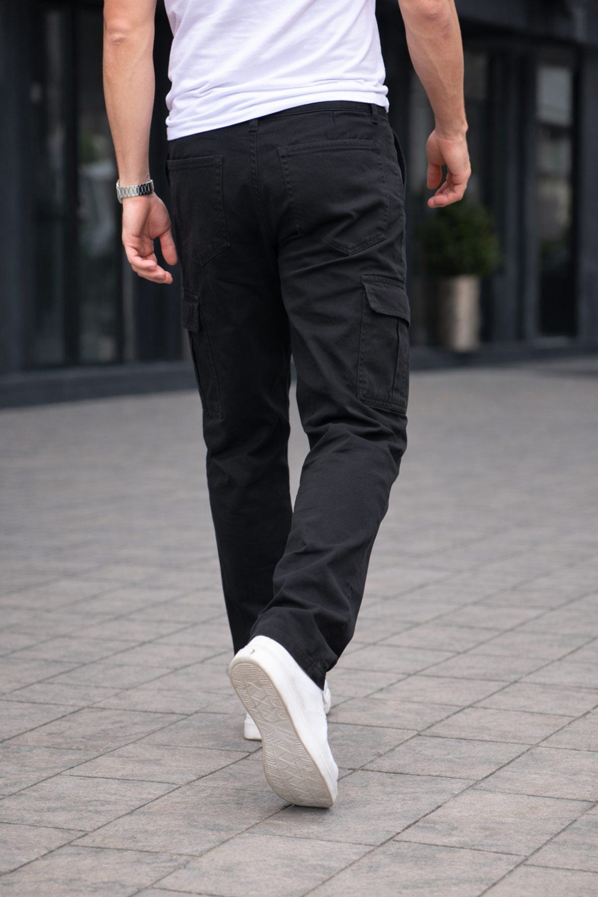 Erkek Trend Bol Paça Günlük Kargo Siyah Baggy Pantolon