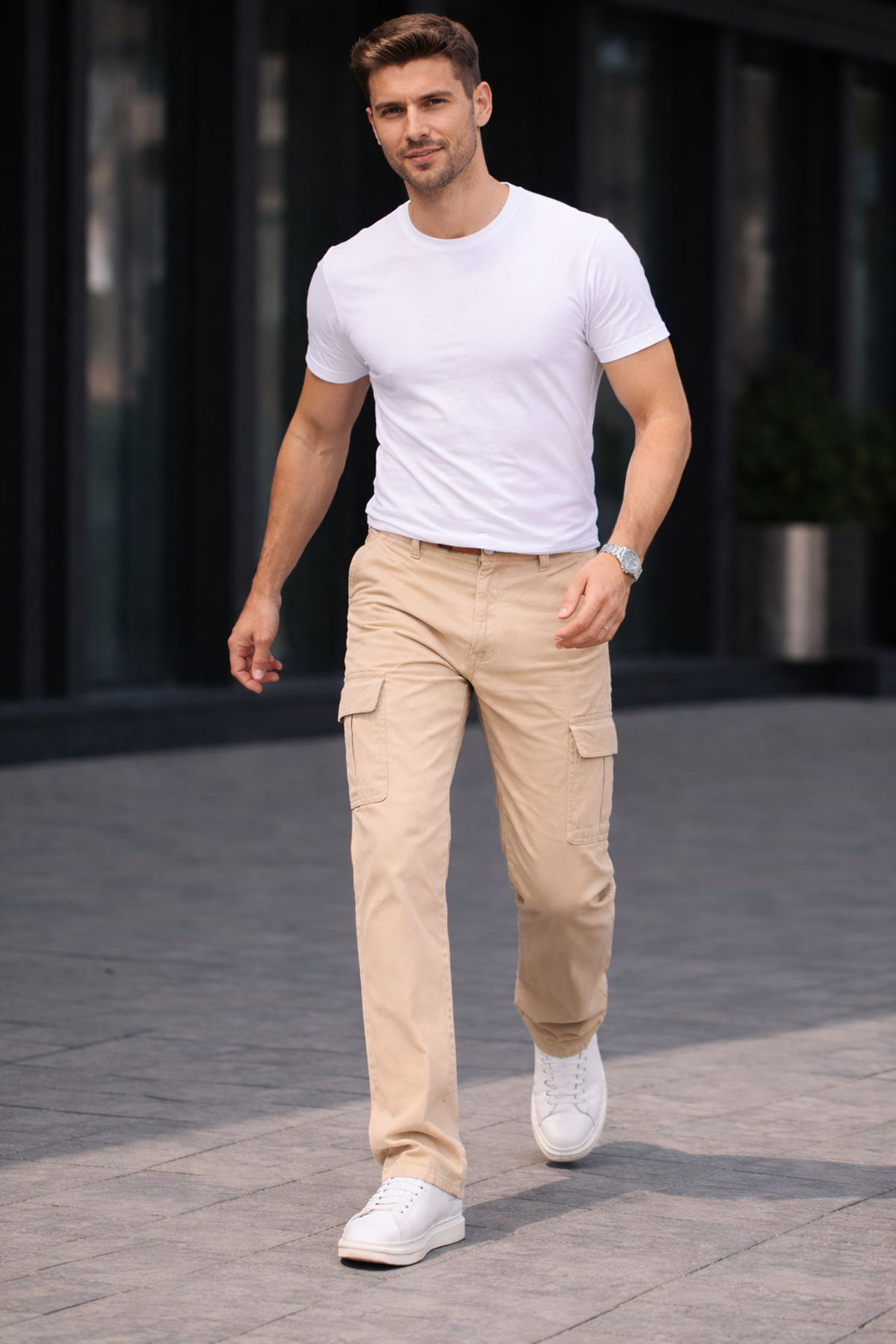 Erkek Trend Bol Paça Günlük Kargo Taş Baggy Pantolon