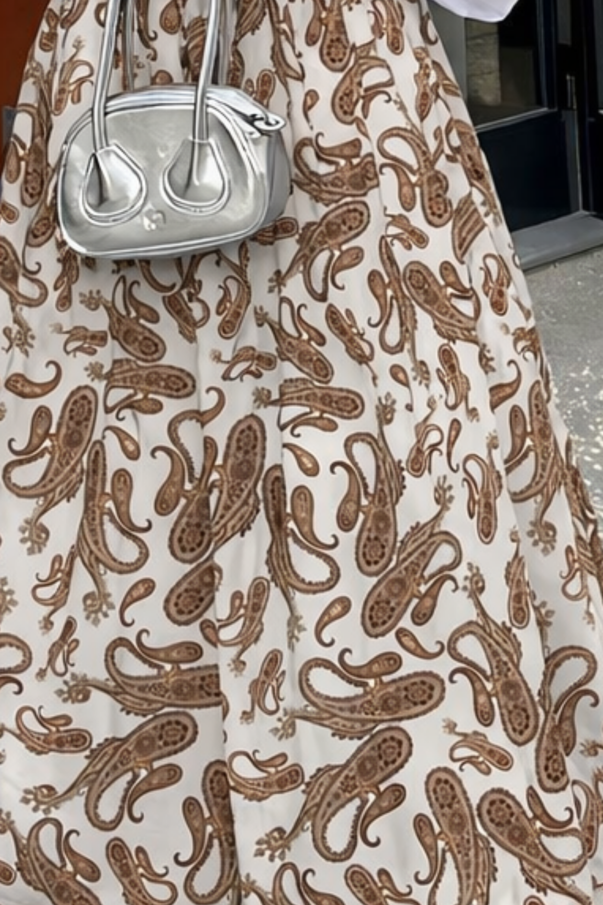 Kadın Desenli Trend Beyaz Uzun Tül Tesettür Etek