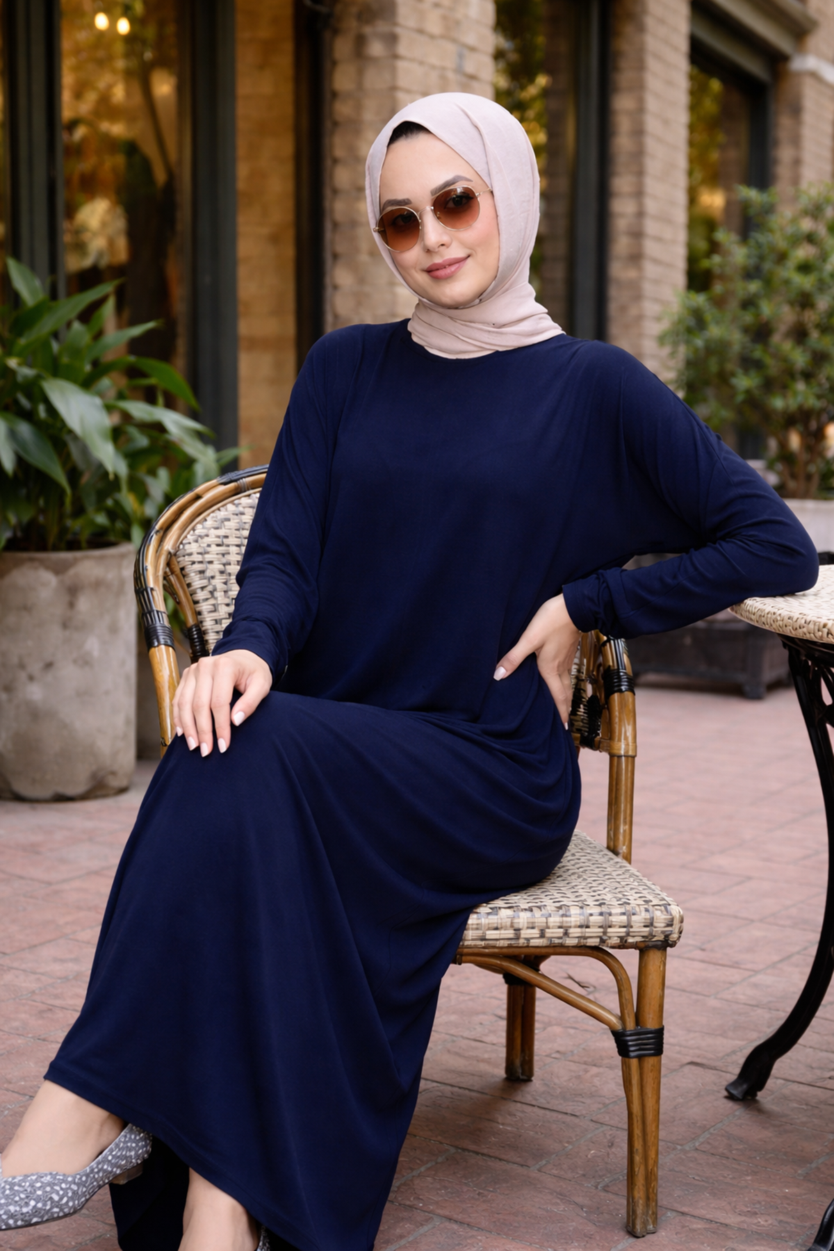 Kadın Premium Comfort Uzun Lacivert  Namaz Elbisesi