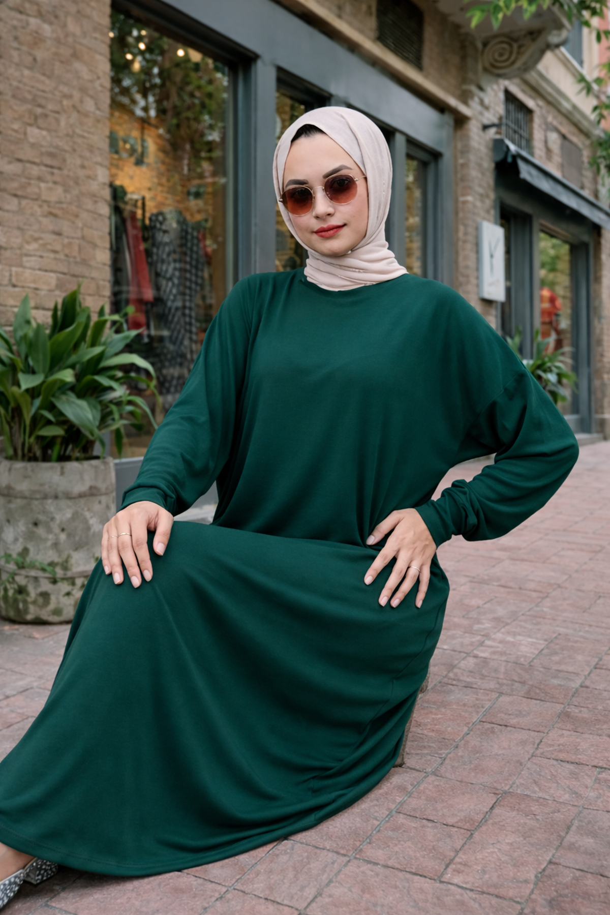 Kadın Premium Comfort Uzun Yeşil Namaz Elbisesi