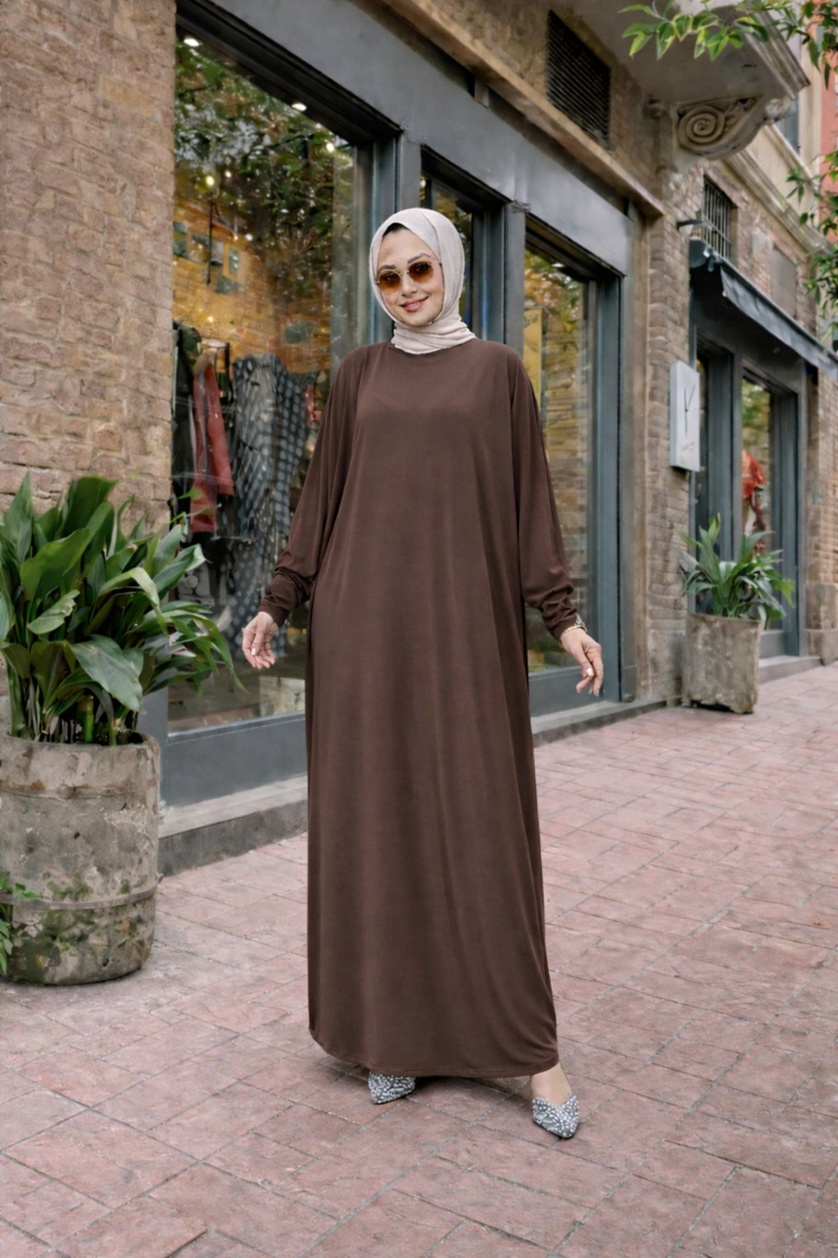 Kadın Premium Comfort Uzun Kahve Namaz Elbisesi