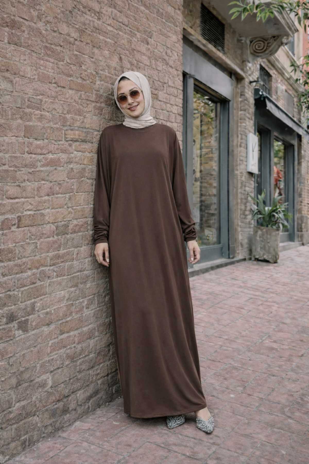 Kadın Premium Comfort Uzun Kahve Namaz Elbisesi