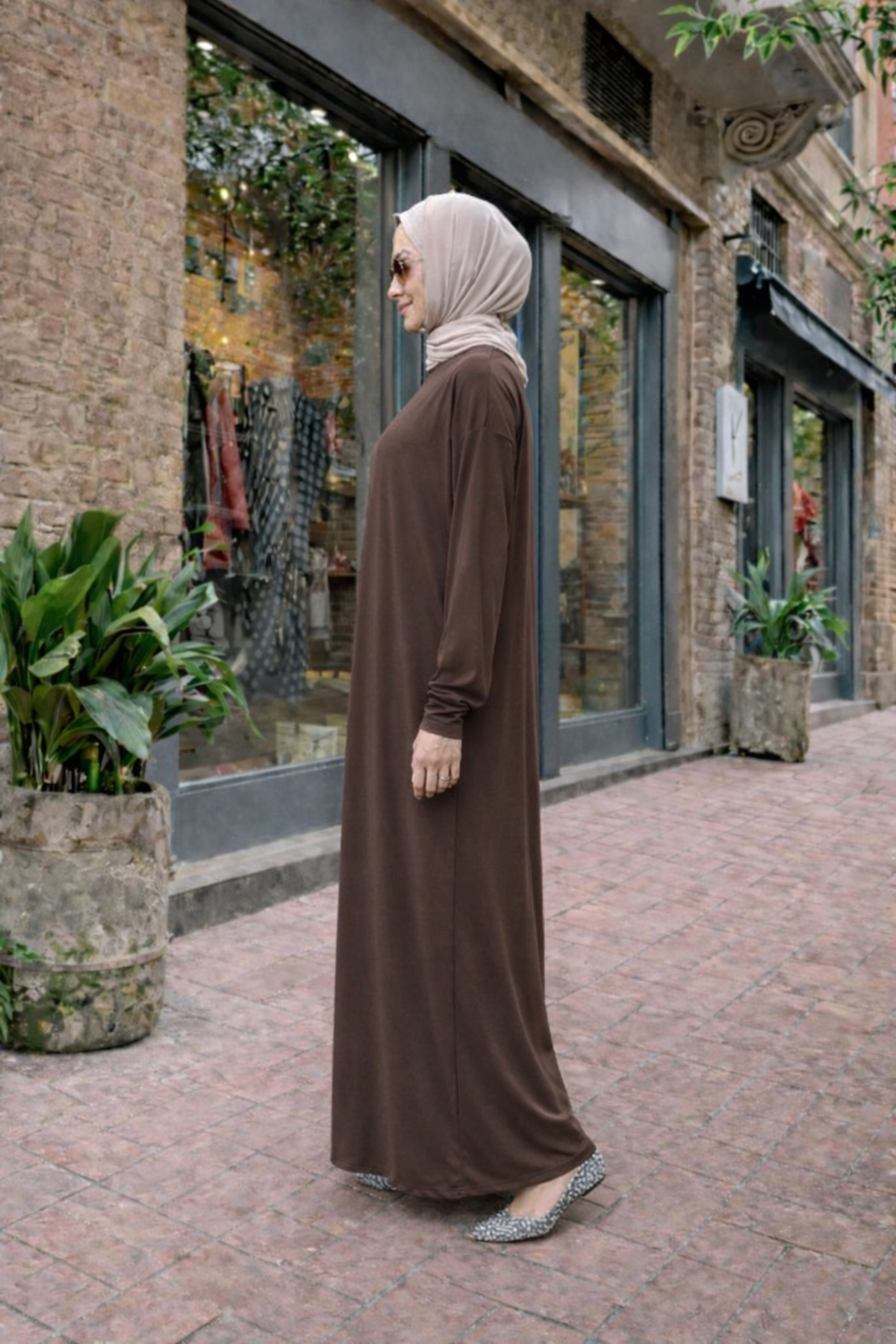 Kadın Premium Comfort Uzun Kahve Namaz Elbisesi