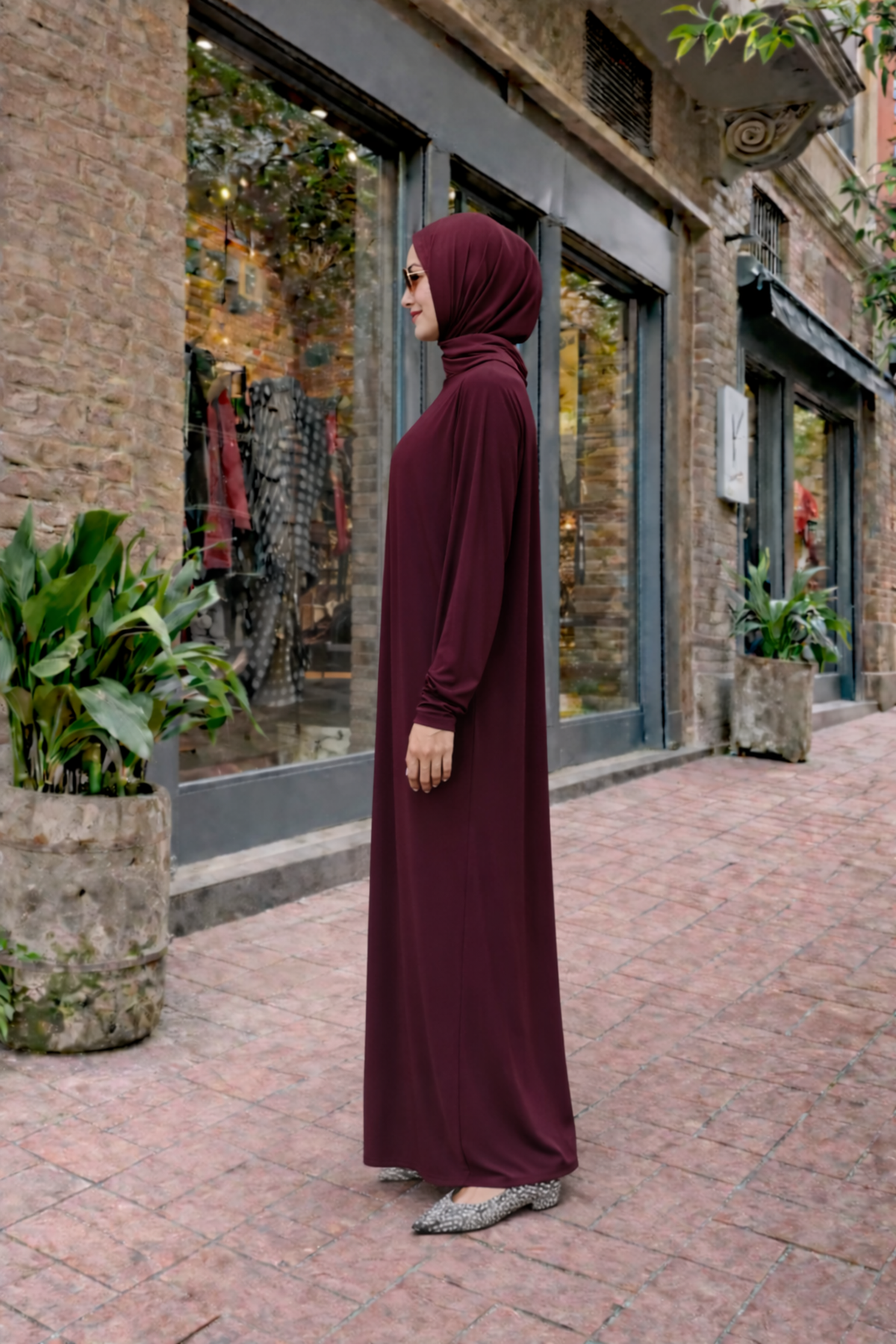 Kadın Premium Comfort Uzun Bordo Namaz Elbisesi