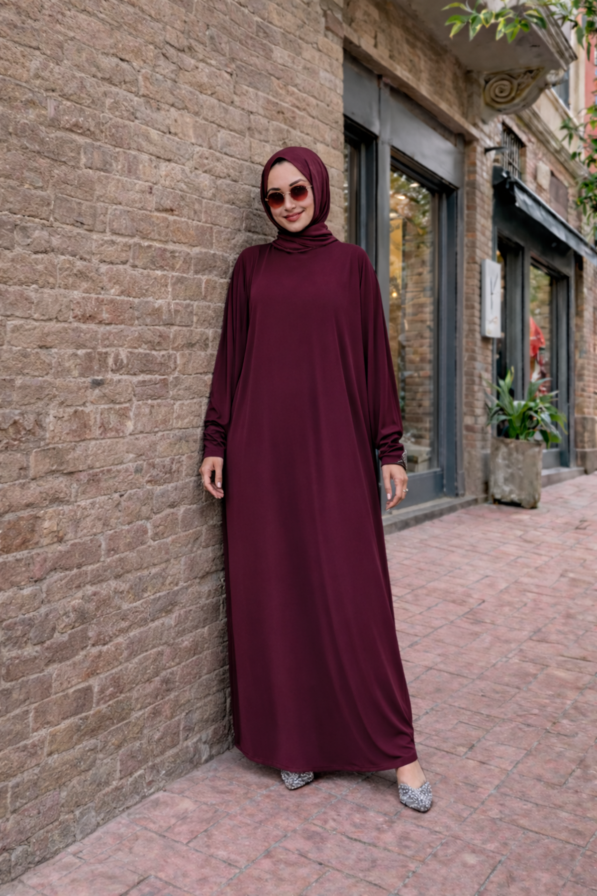 Kadın Premium Comfort Uzun Bordo Namaz Elbisesi