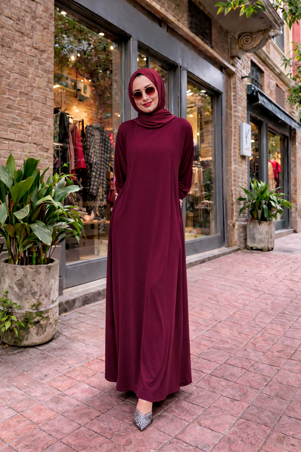 Kadın Premium Comfort Uzun Bordo Namaz Elbisesi