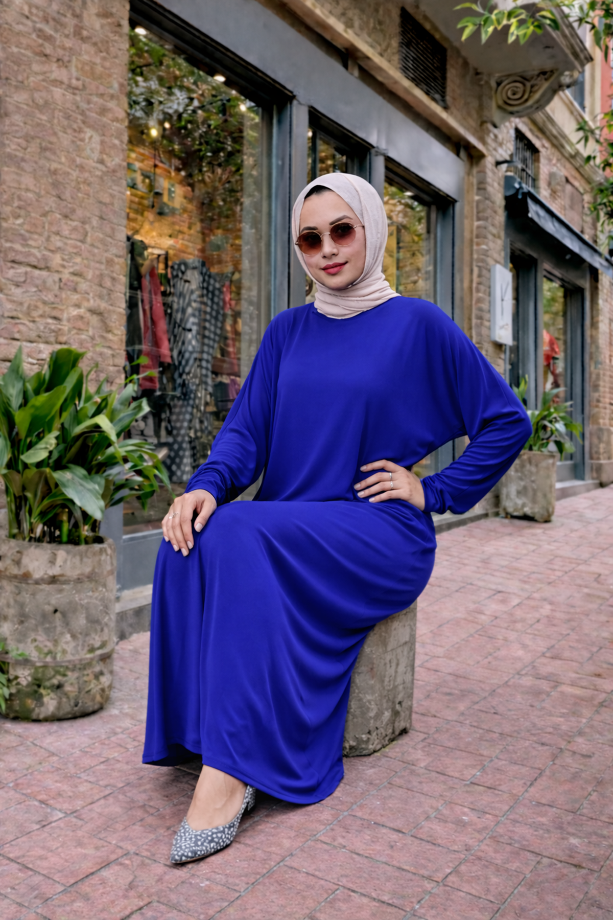 Kadın Premium Comfort Uzun Mavi Namaz Elbisesi