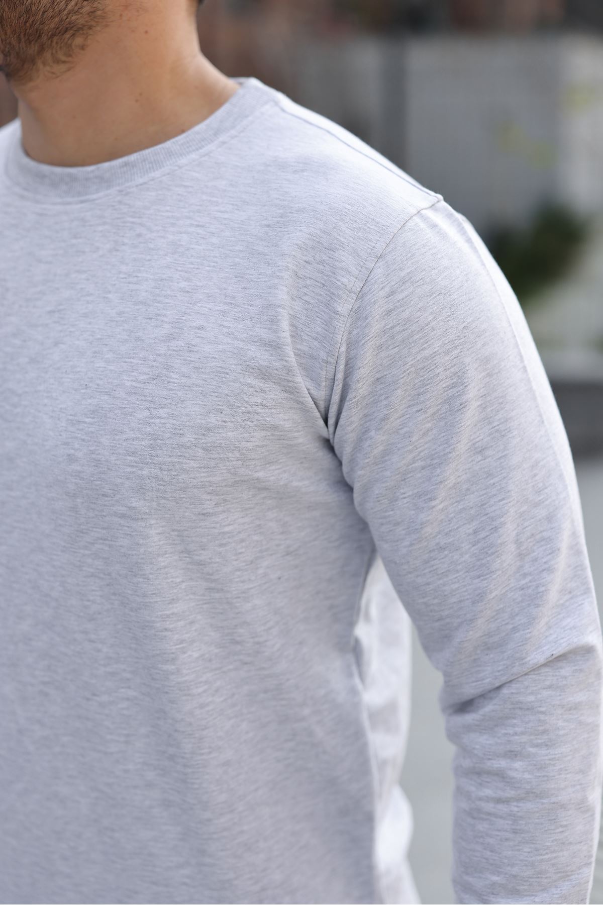 Erkek Pamuklu Bisiklet Yaka Dar A.Gri Eşofman Takımı