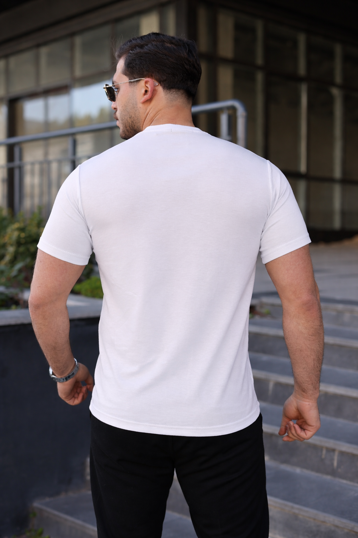 Erkek Kısa Kol Yazlık Baskılı Beyaz Dar Tişört