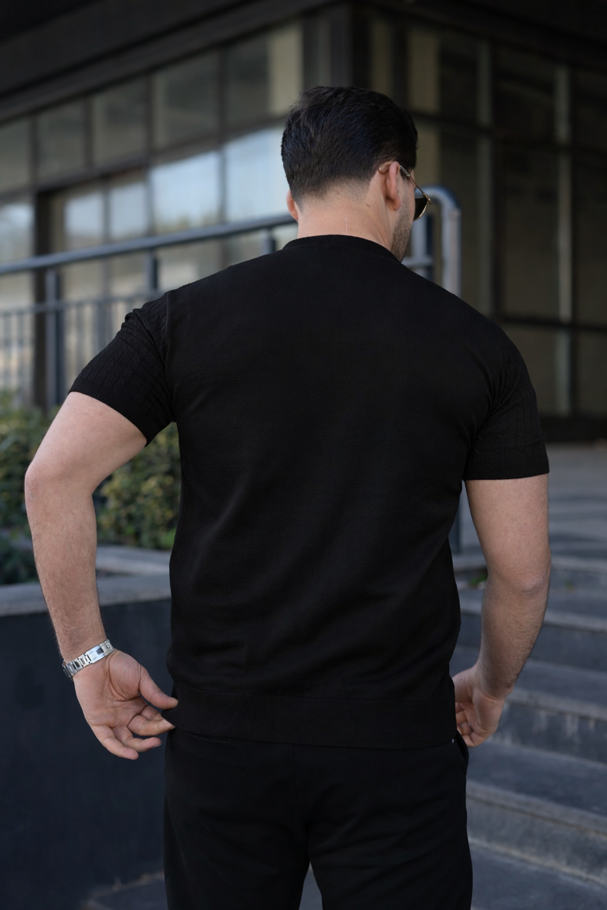 Erkek Premium Çizgili Yazlık Siyah Dar Triko Tişört