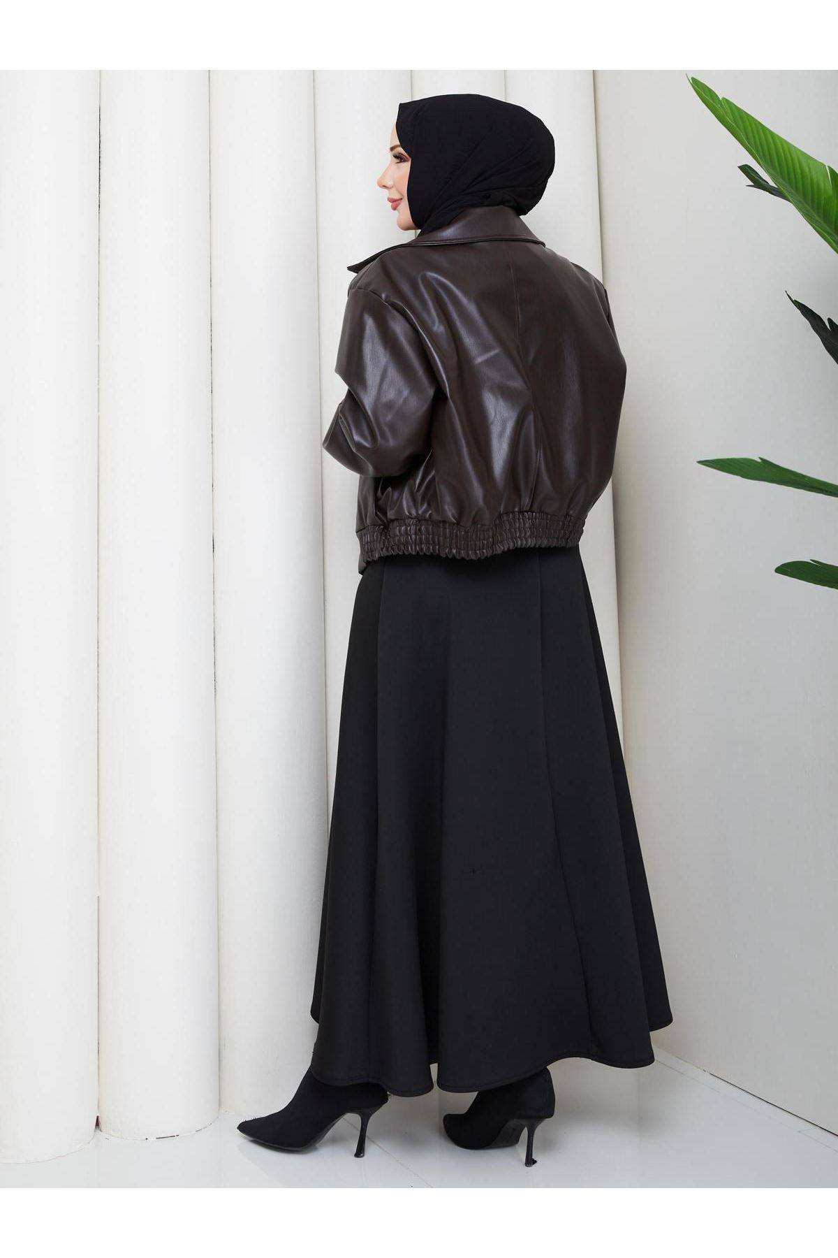 Kadın Trend Premium Mevsimlik Bomber Kahve Deri Ceket