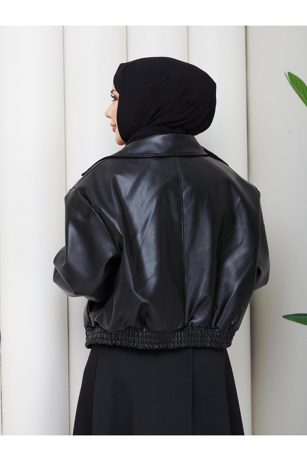 Kadın Trend Premium Mevsimlik Bomber Siyah Deri Ceket