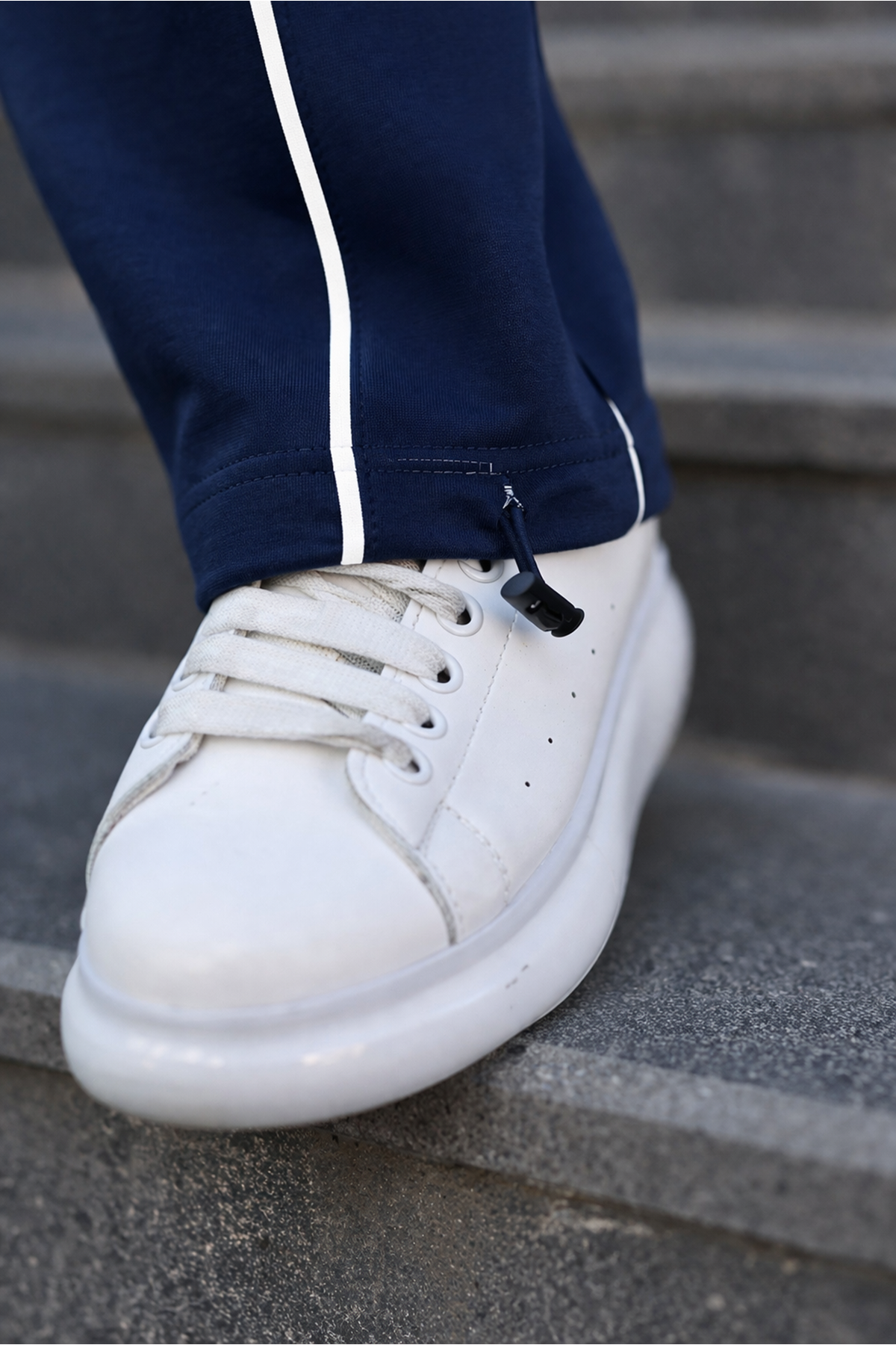 Erkek Günlük Yazlık Çizgili Bol Lacivert Eşofman Altı