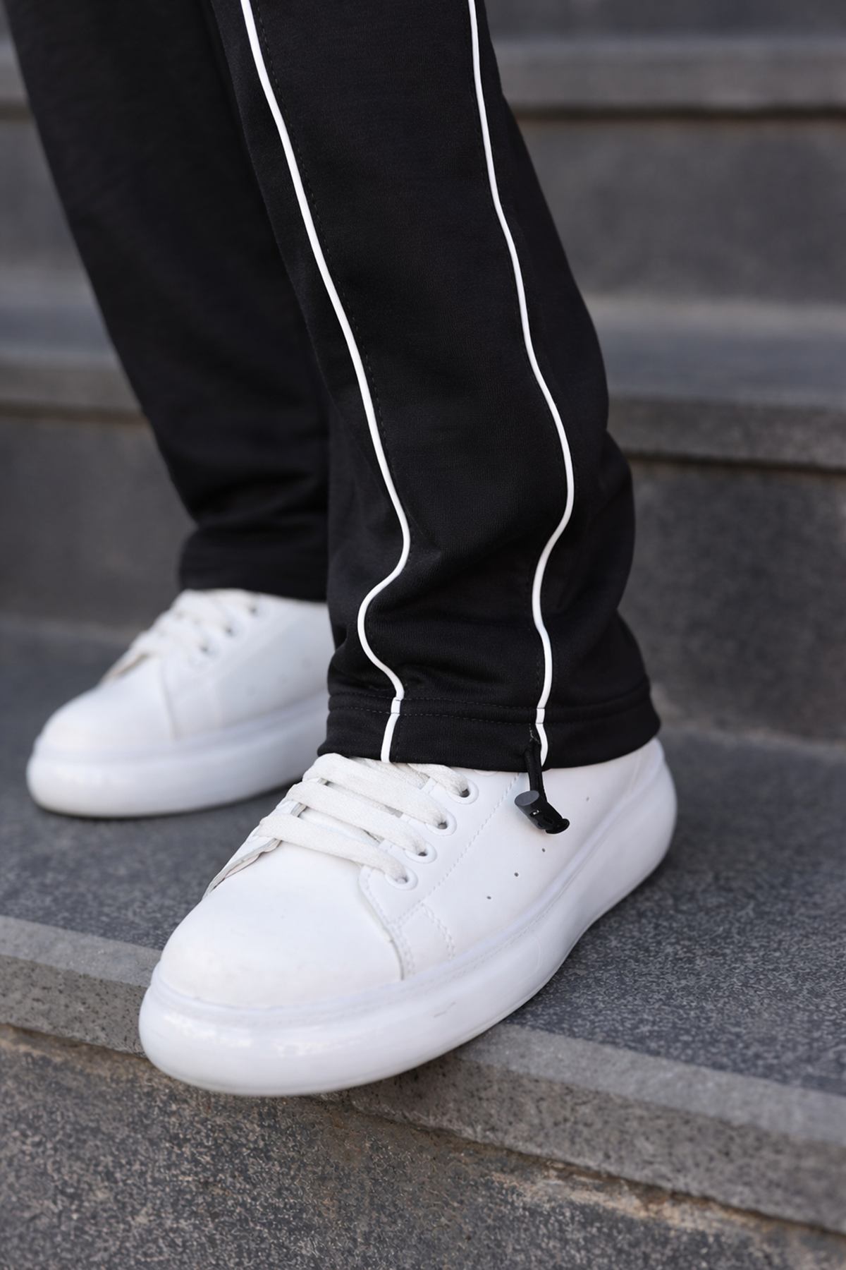 Erkek Günlük Yazlık Çizgili Bol Siyah Eşofman Altı