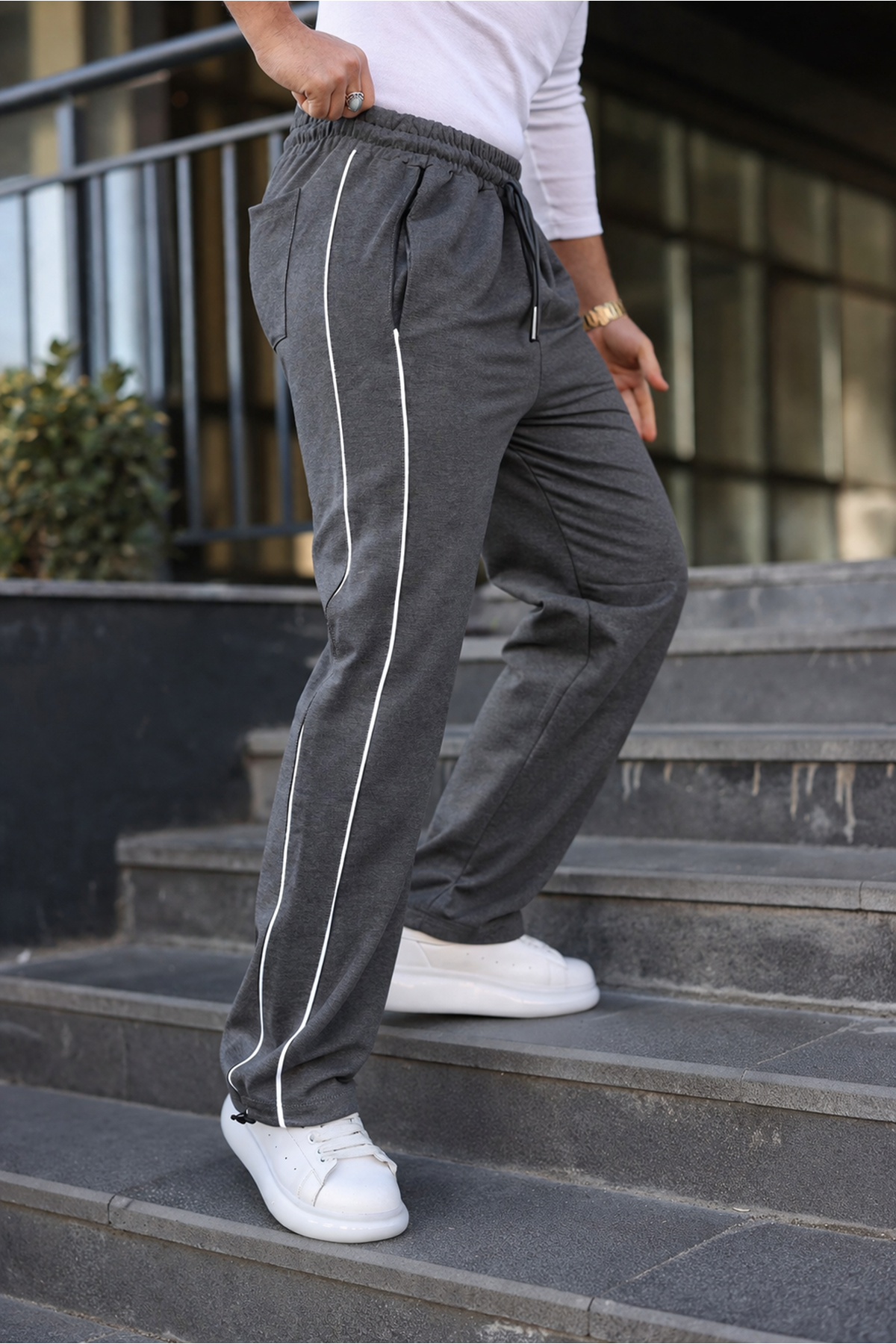 Erkek Günlük Yazlık Çizgili Bol Füme Eşofman Altı