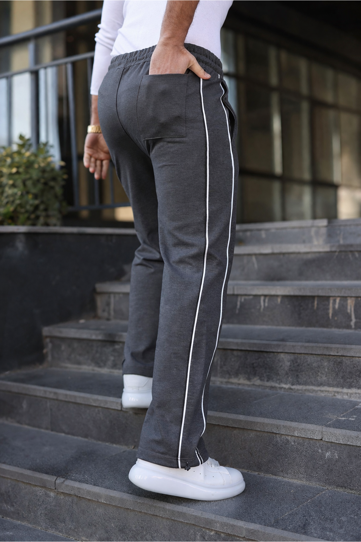 Erkek Günlük Yazlık Çizgili Bol Füme Eşofman Altı