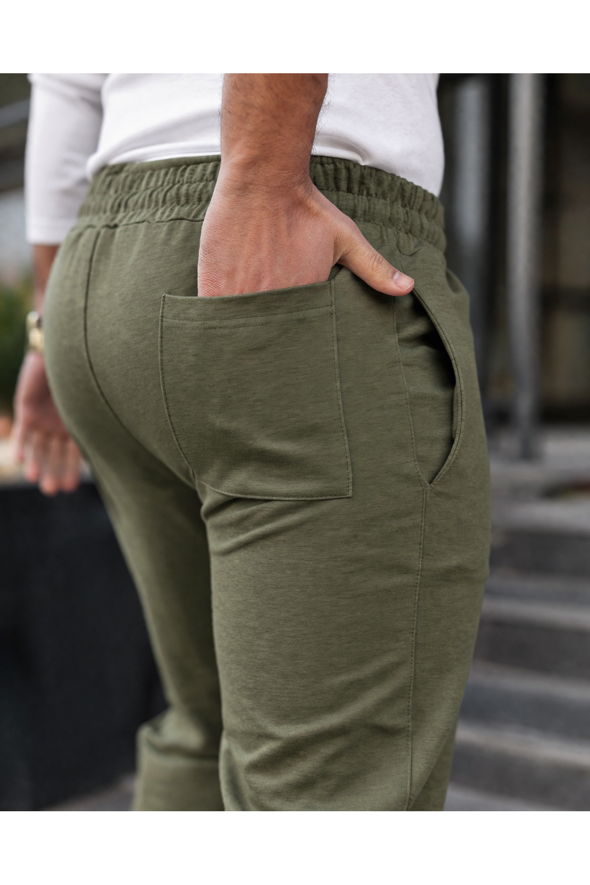 Erkek Günlük Yazlık Beli Lastikli Haki Eşofman Altı