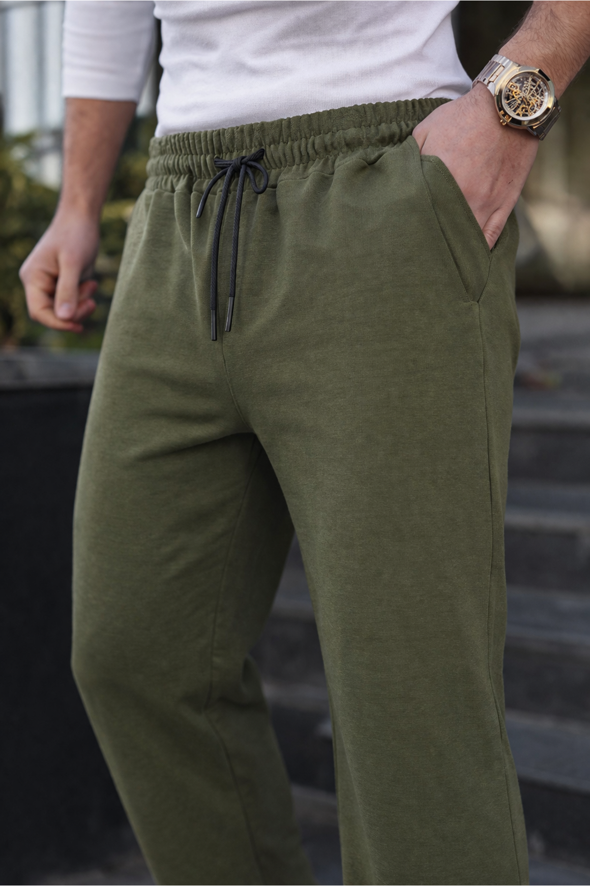 Erkek Günlük Yazlık Beli Lastikli Haki Eşofman Altı