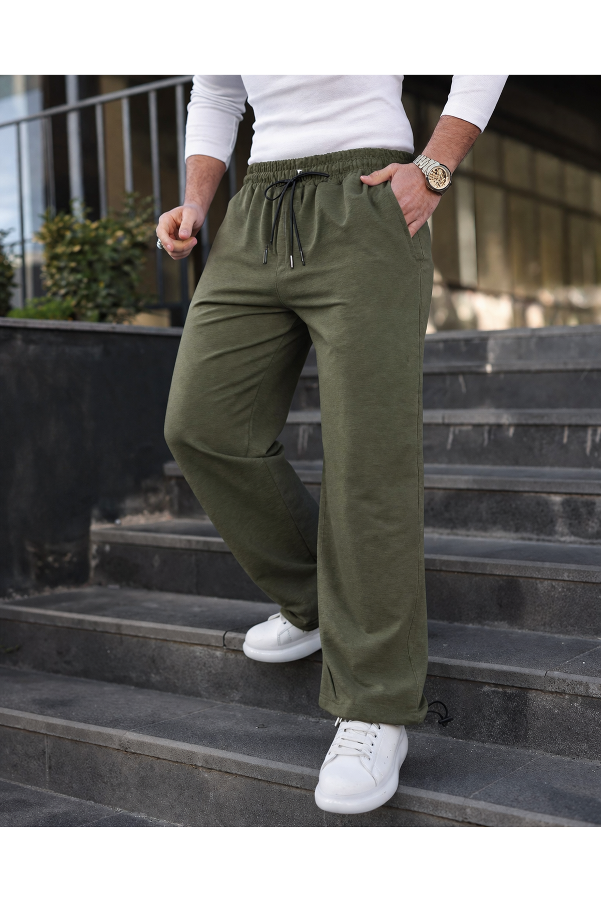 Erkek Günlük Yazlık Beli Lastikli Haki Eşofman Altı