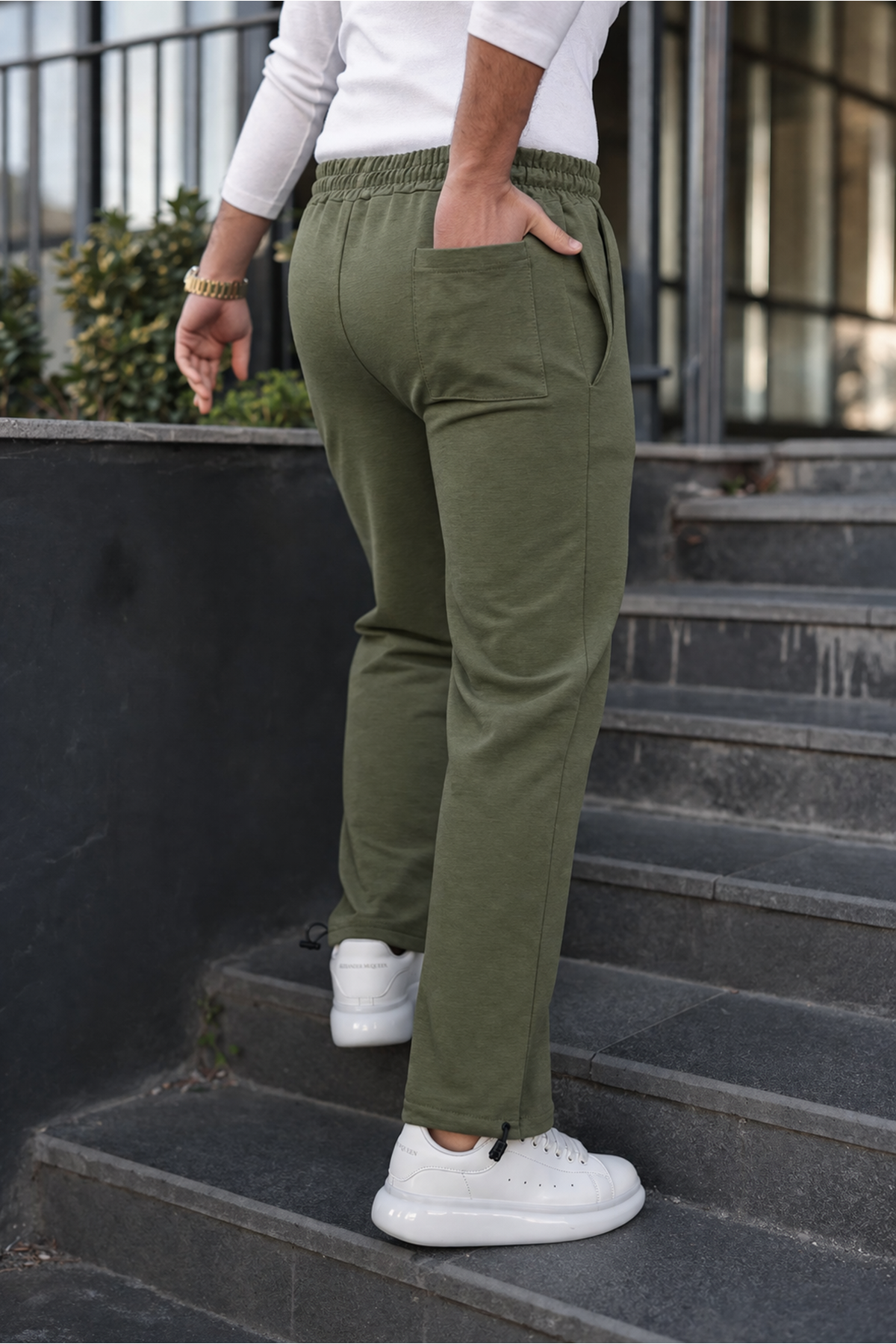 Erkek Günlük Yazlık Beli Lastikli Haki Eşofman Altı