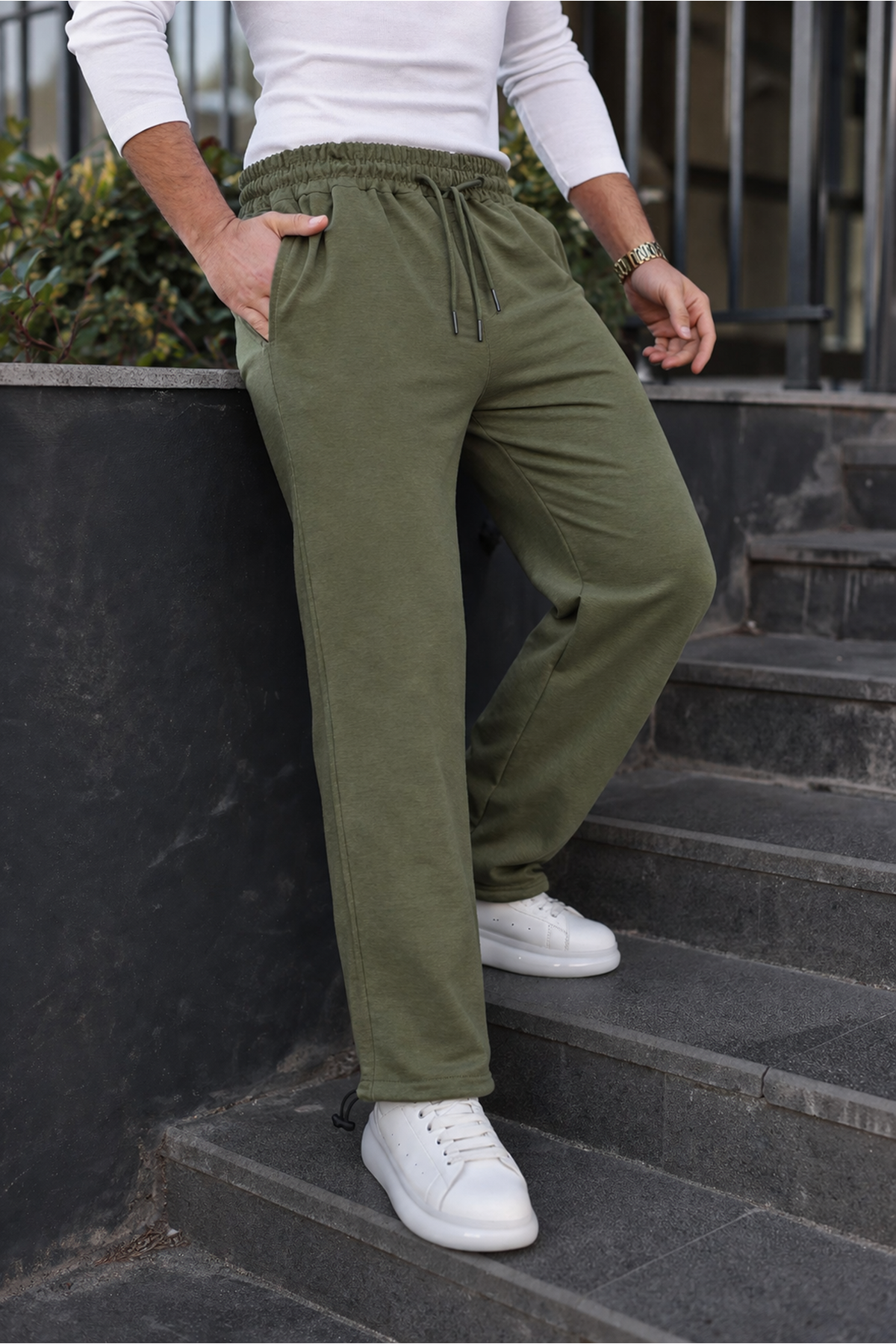 Erkek Günlük Yazlık Beli Lastikli Haki Eşofman Altı