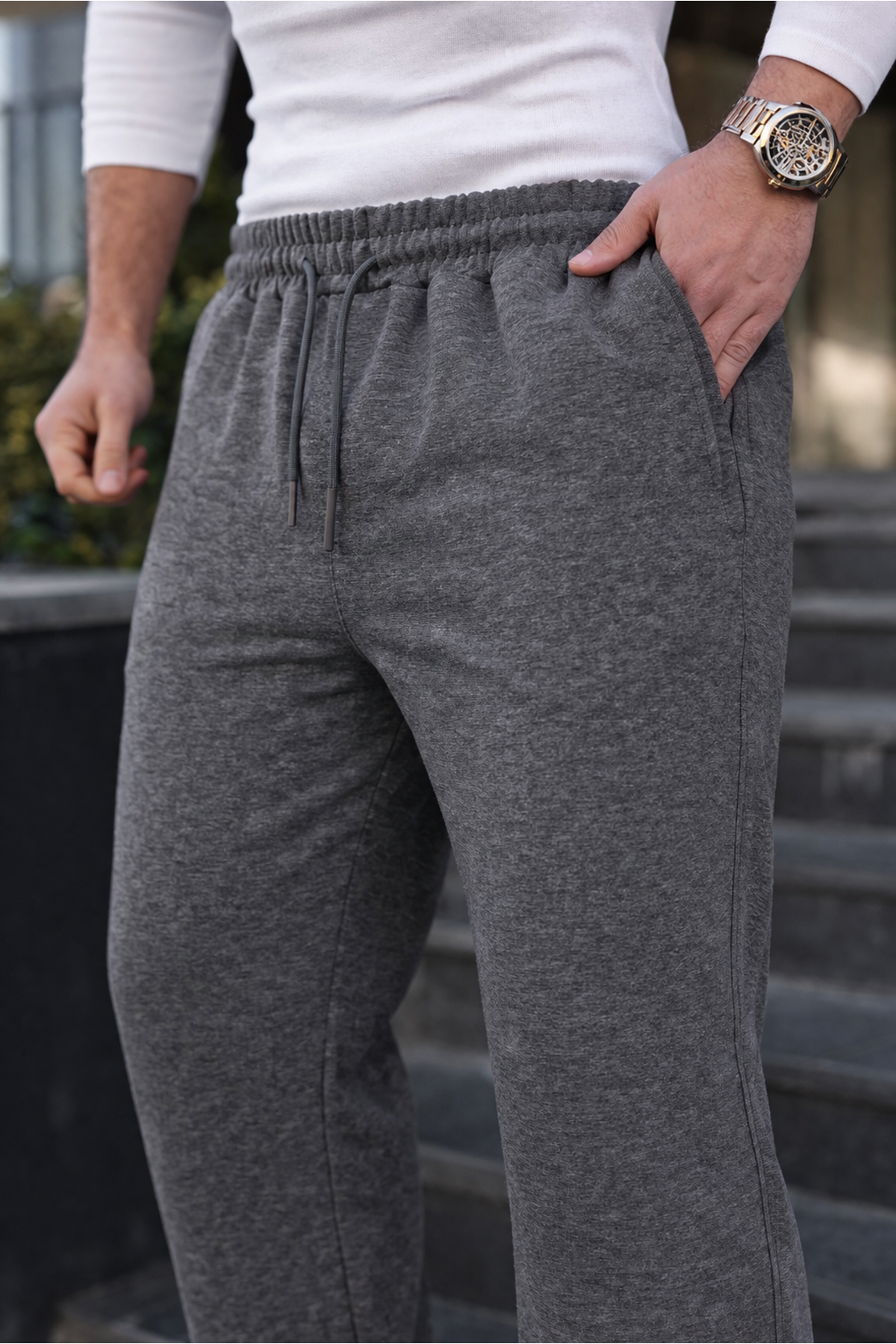 Erkek Günlük Yazlık Beli Lastikli Füme Eşofman Altı