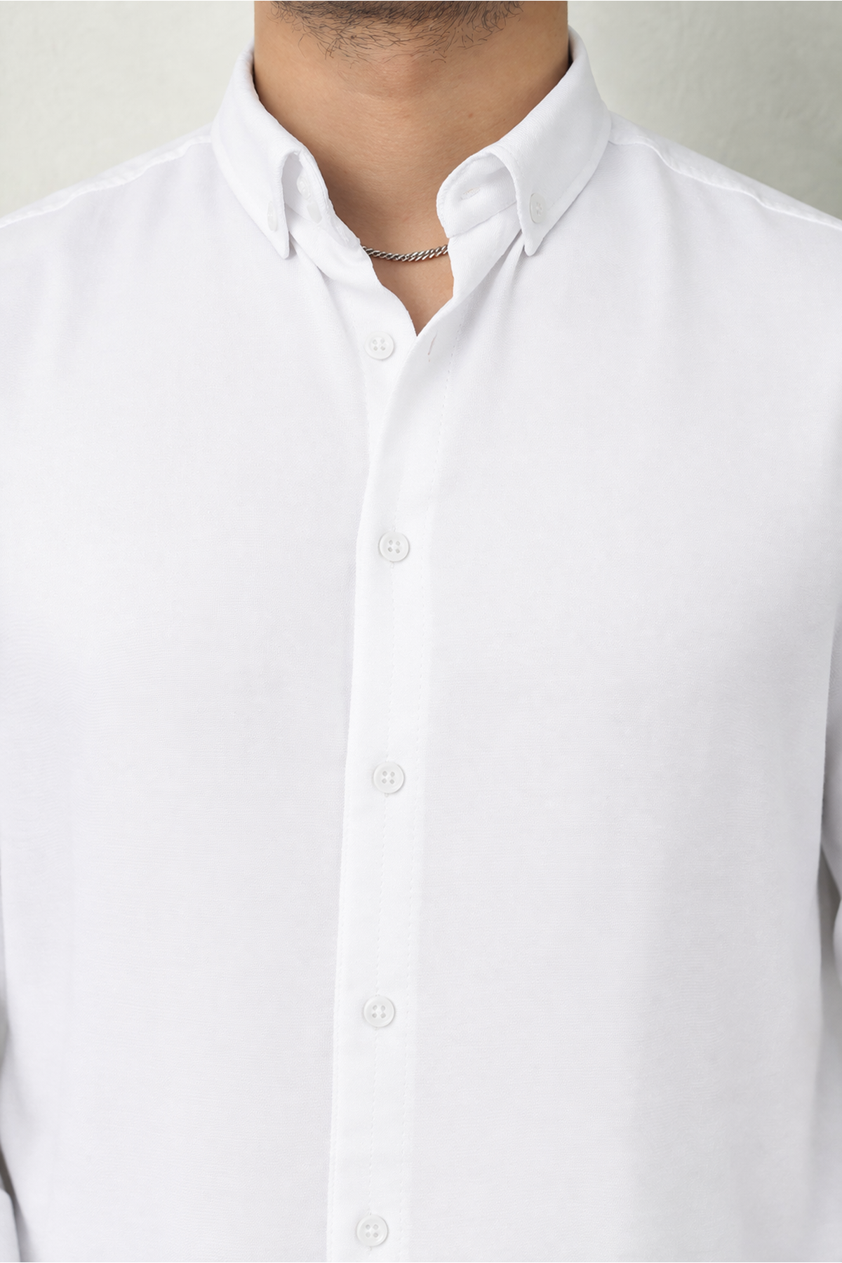 Erkek Trend Dokulu Uzun Kol Basic Beyaz Keten Gömlek