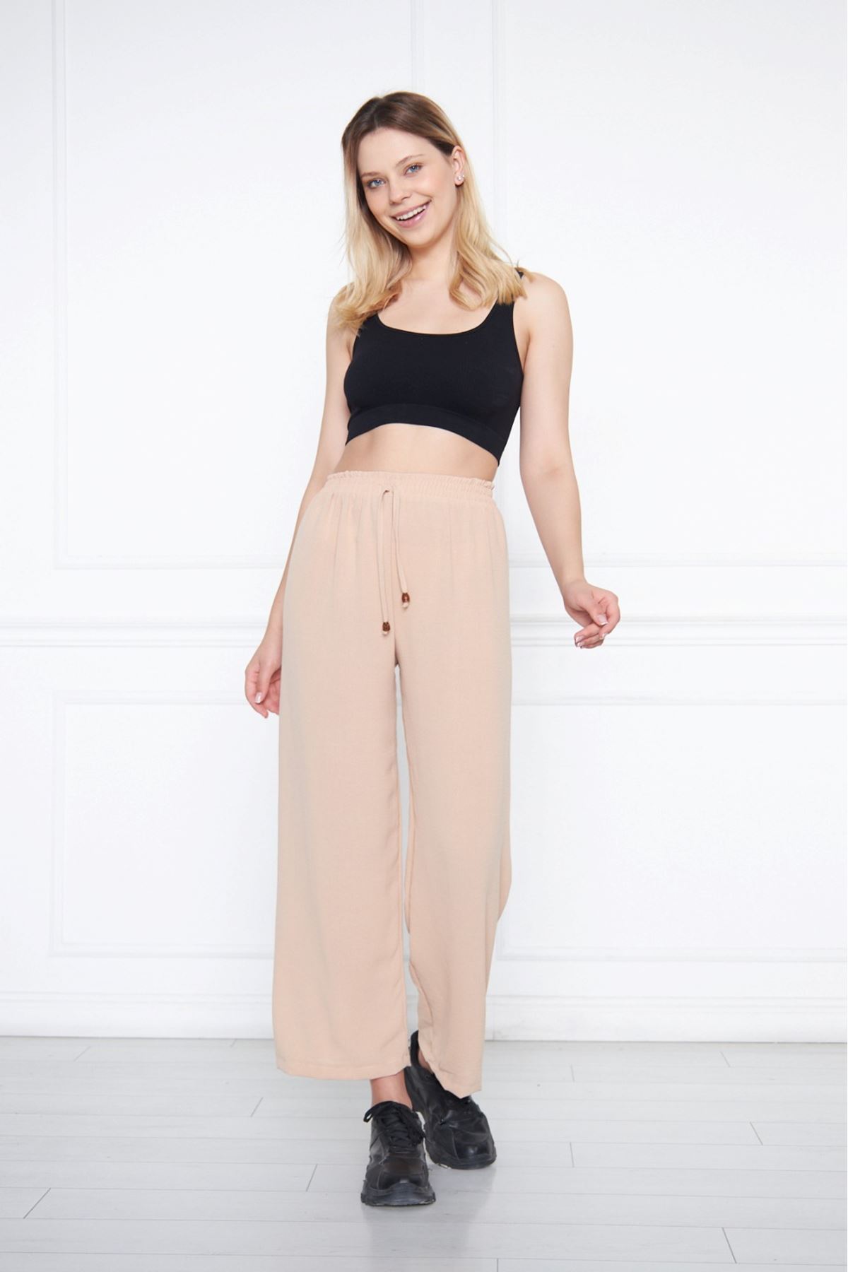 Kadın Aerobin Geniş Paça Palazzo Bel Lastikli Pantolon