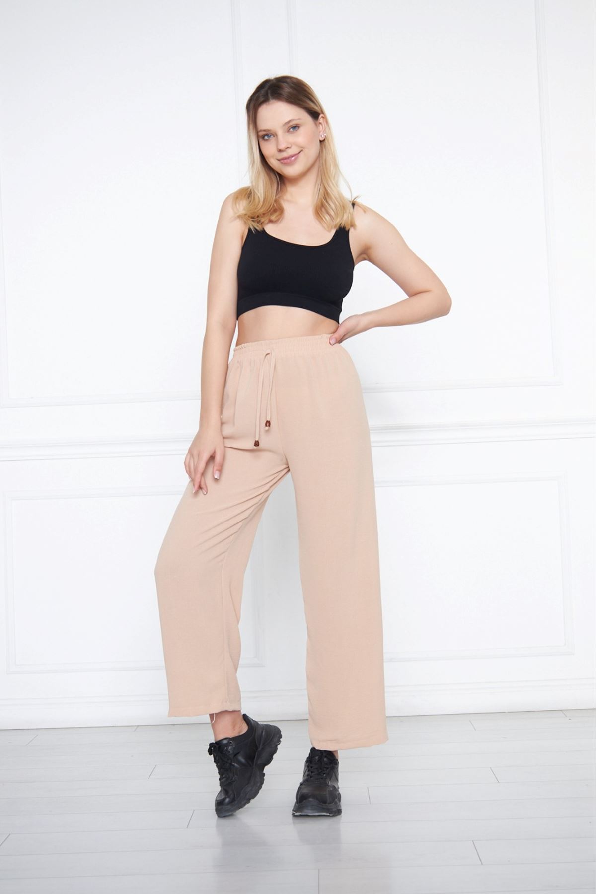 Kadın Aerobin Geniş Paça Palazzo Bel Lastikli Pantolon