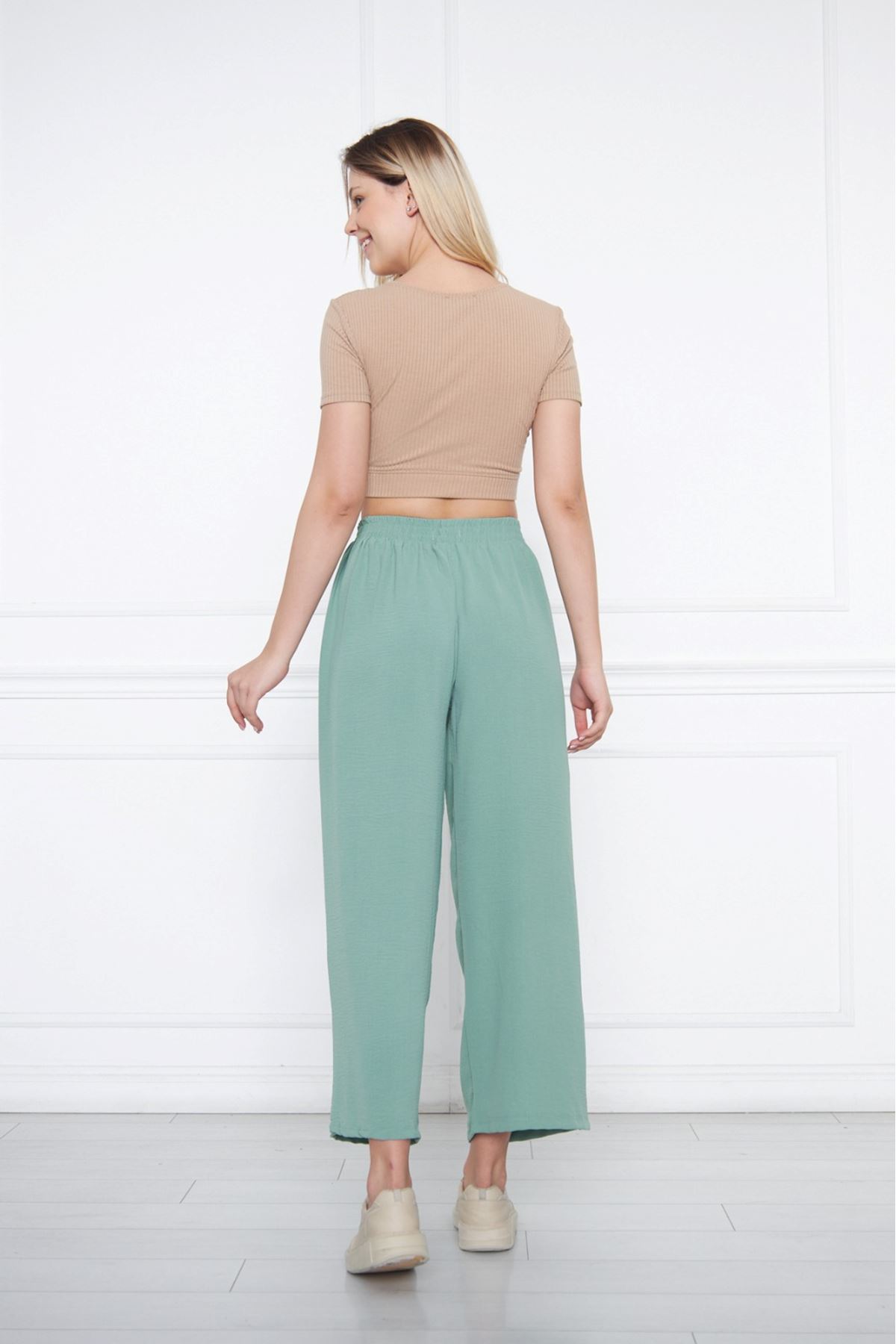 Kadın Aerobin Geniş Paça Palazzo Bel Lastikli Pantolon