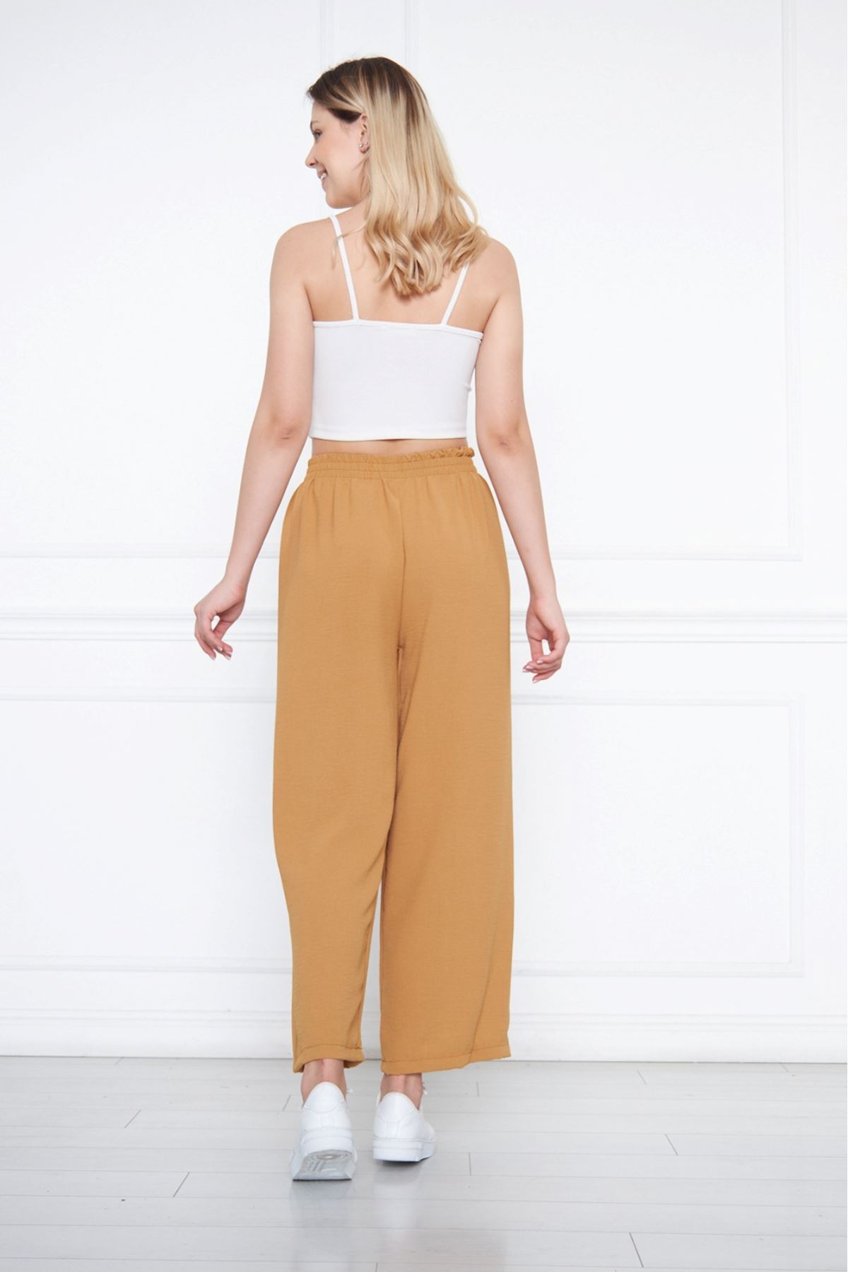 Kadın Aerobin Geniş Paça Palazzo Bel Lastikli Pantolon