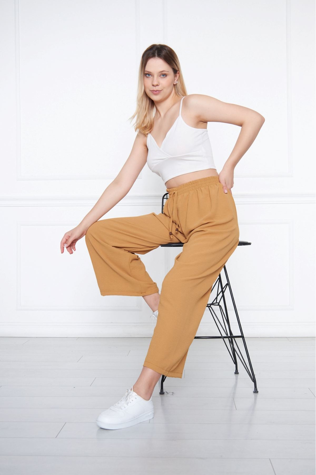 Kadın Aerobin Geniş Paça Palazzo Bel Lastikli Pantolon