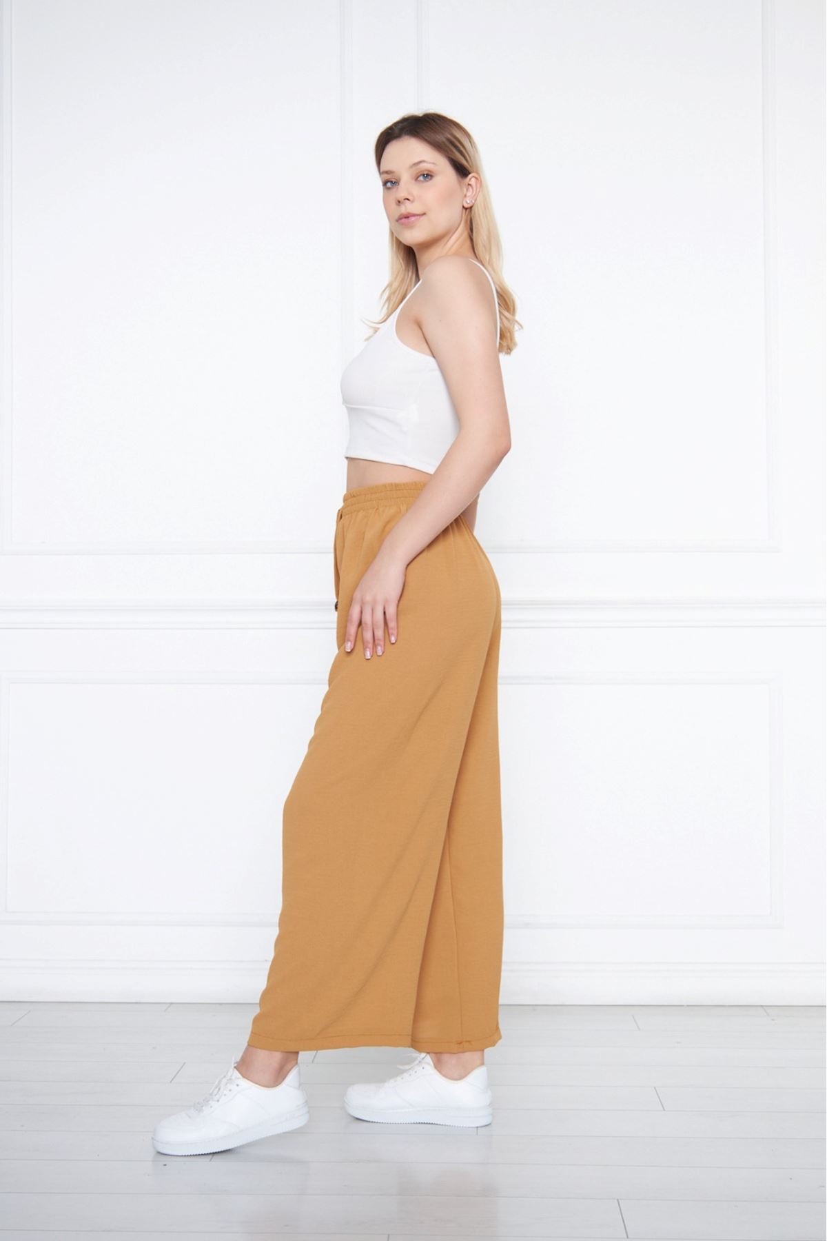 Kadın Aerobin Geniş Paça Palazzo Bel Lastikli Pantolon