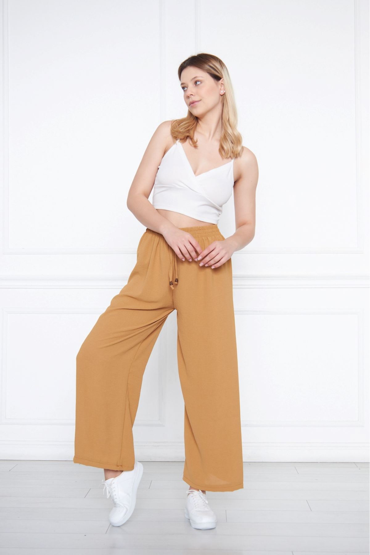 Kadın Aerobin Geniş Paça Palazzo Bel Lastikli Pantolon