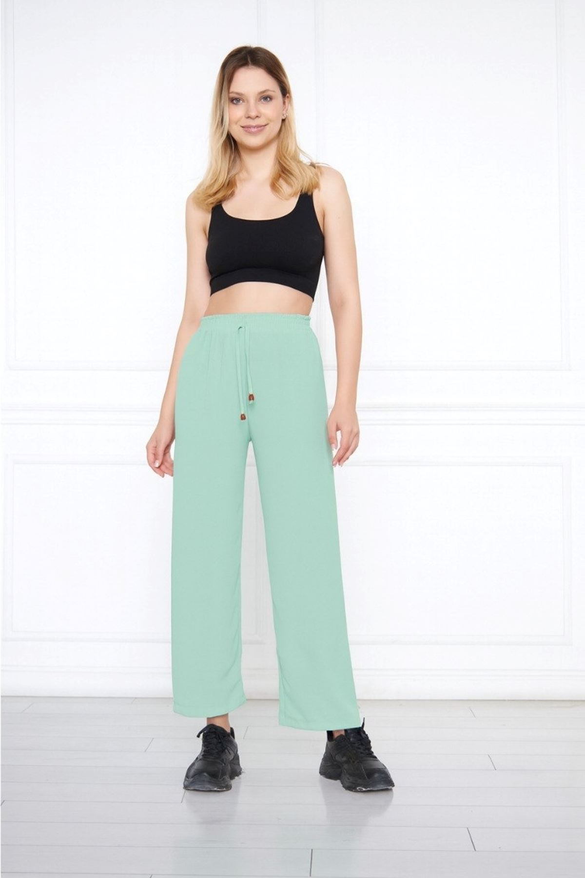 Kadın Aerobin Geniş Paça Palazzo Bel Lastikli Pantolon