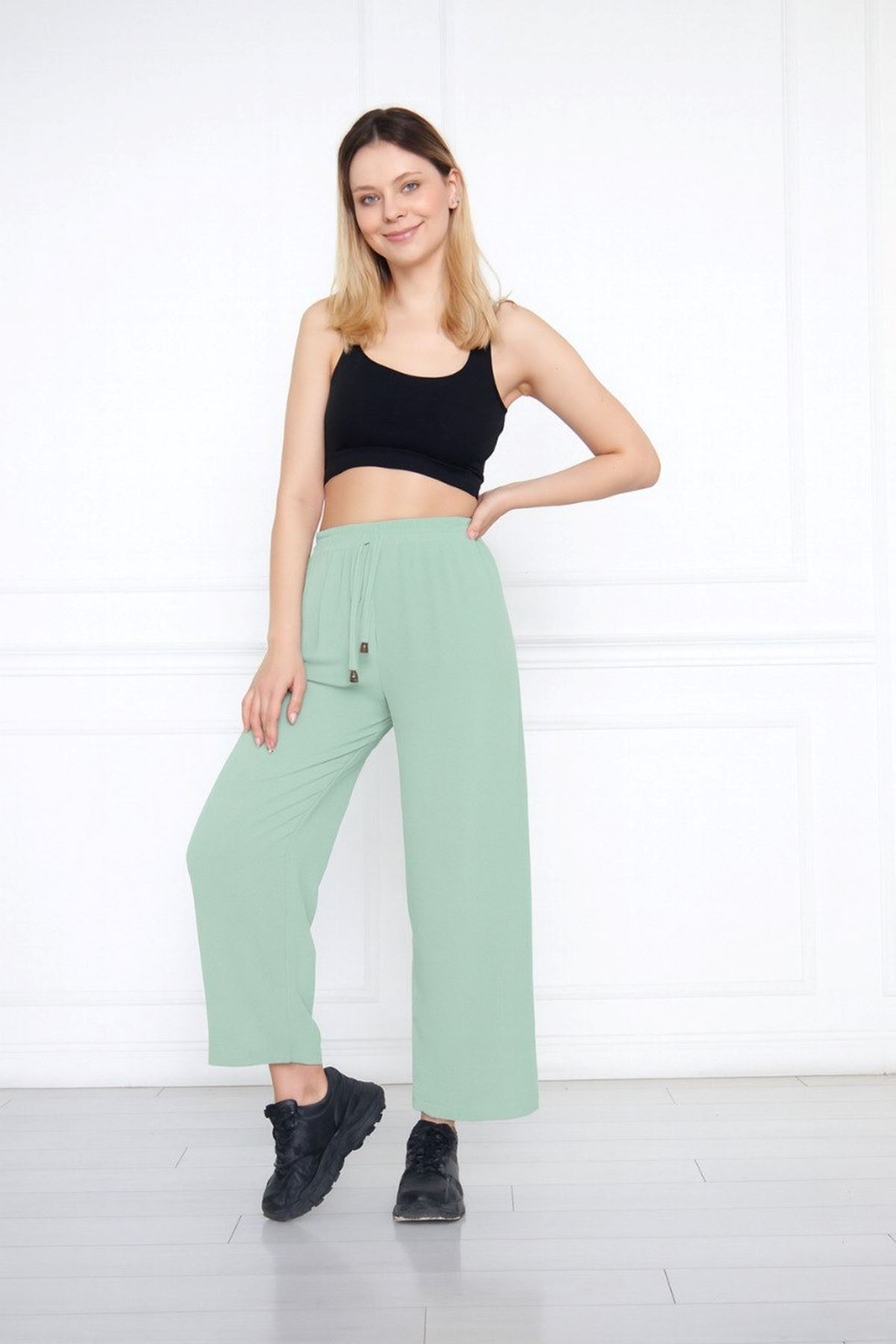 Kadın Aerobin Geniş Paça Palazzo Bel Lastikli Pantolon