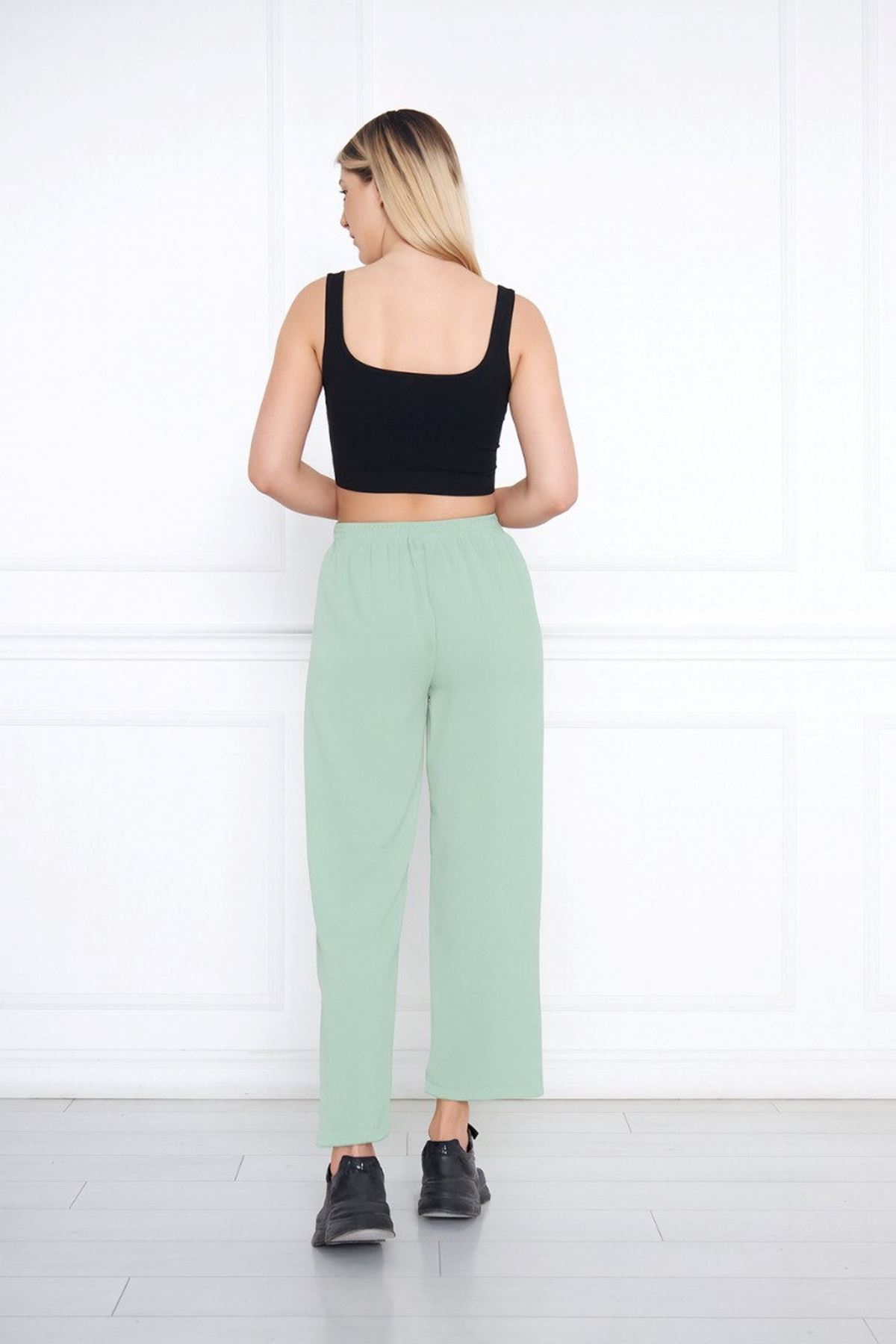 Kadın Aerobin Geniş Paça Palazzo Bel Lastikli Pantolon
