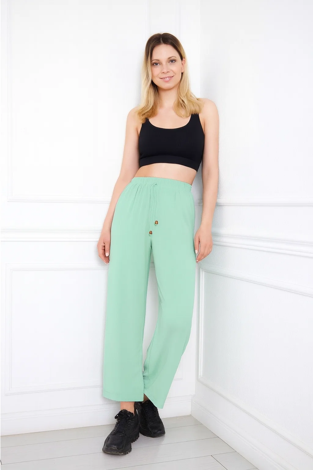 Kadın Aerobin Geniş Paça Palazzo Bel Lastikli Pantolon