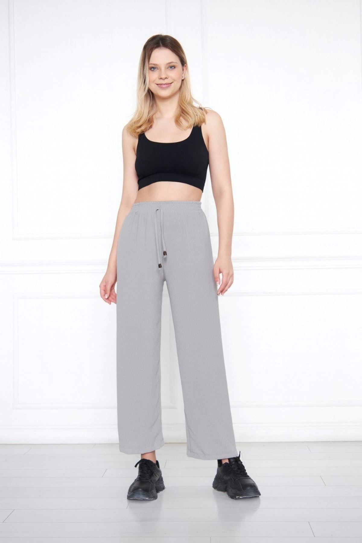 Kadın Aerobin Geniş Paça Palazzo Bel Lastikli Pantolon