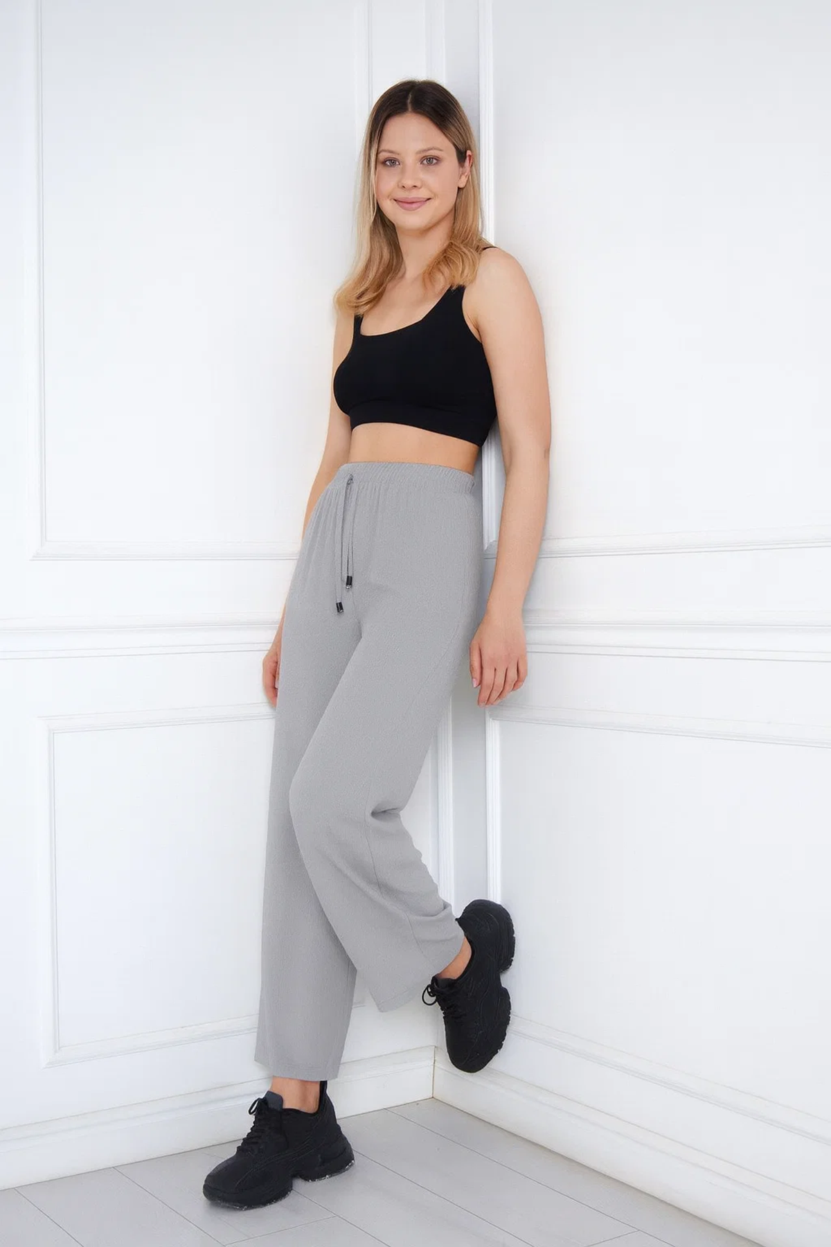 Kadın Aerobin Geniş Paça Palazzo Bel Lastikli Pantolon