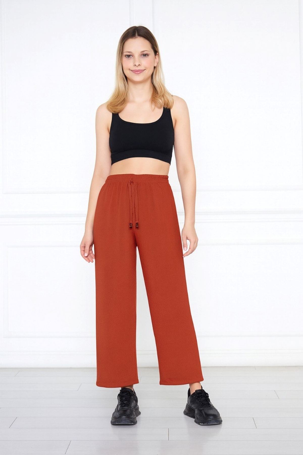 Kadın Aerobin Geniş Paça Palazzo Bel Lastikli Pantolon