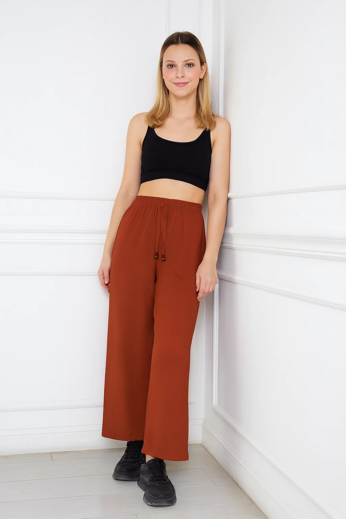 Kadın Aerobin Geniş Paça Palazzo Bel Lastikli Pantolon