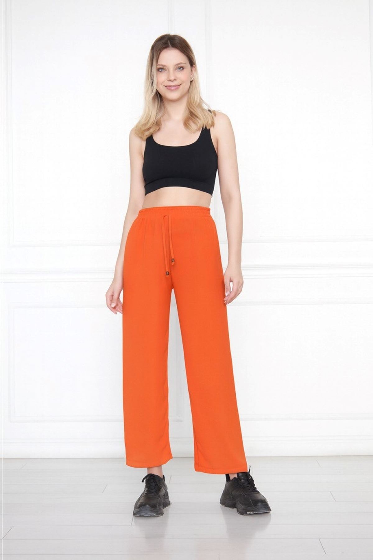Kadın Aerobin Geniş Paça Palazzo Bel Lastikli Pantolon
