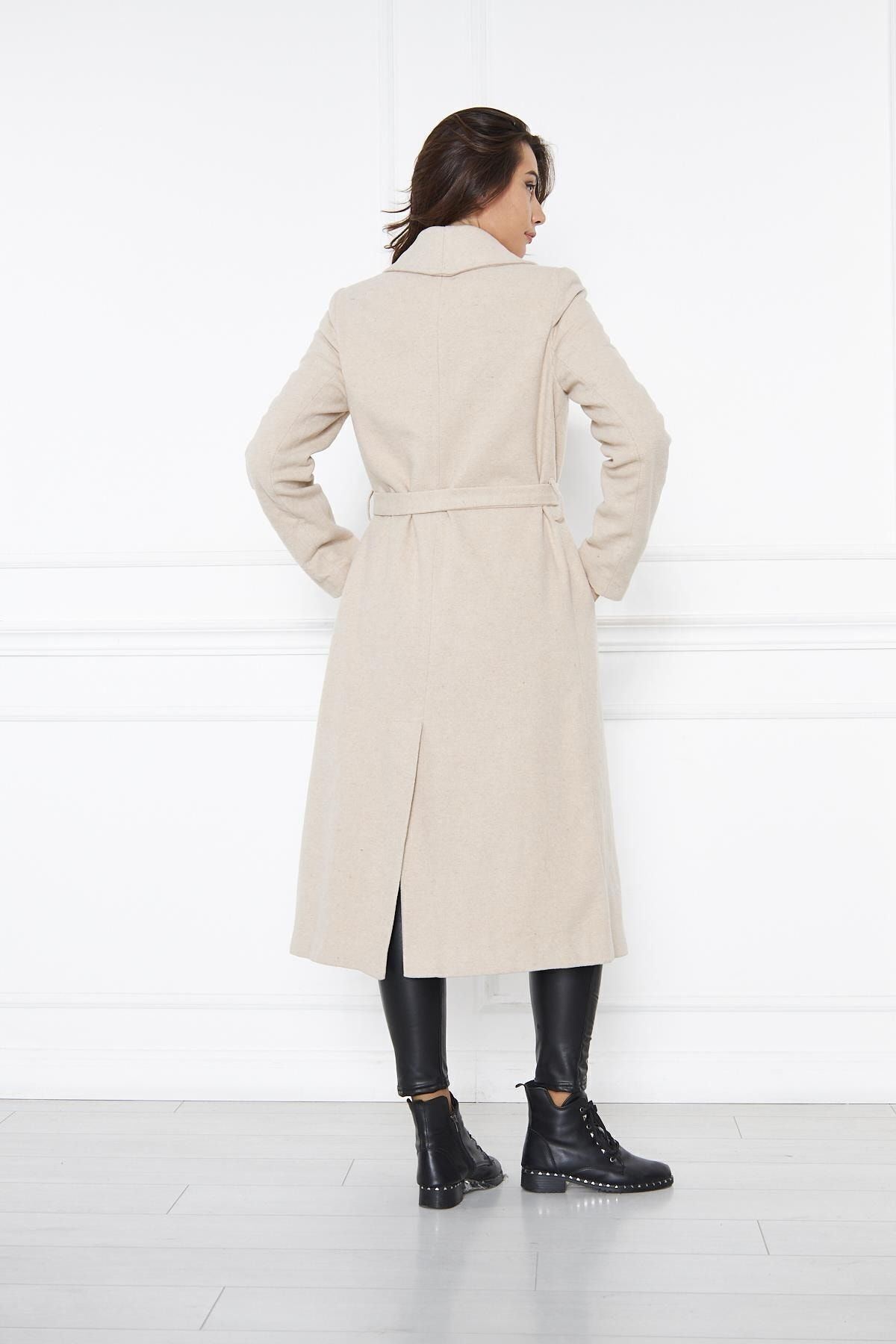 Kadın Kaşe Kaban Astarlı Kuşaklı