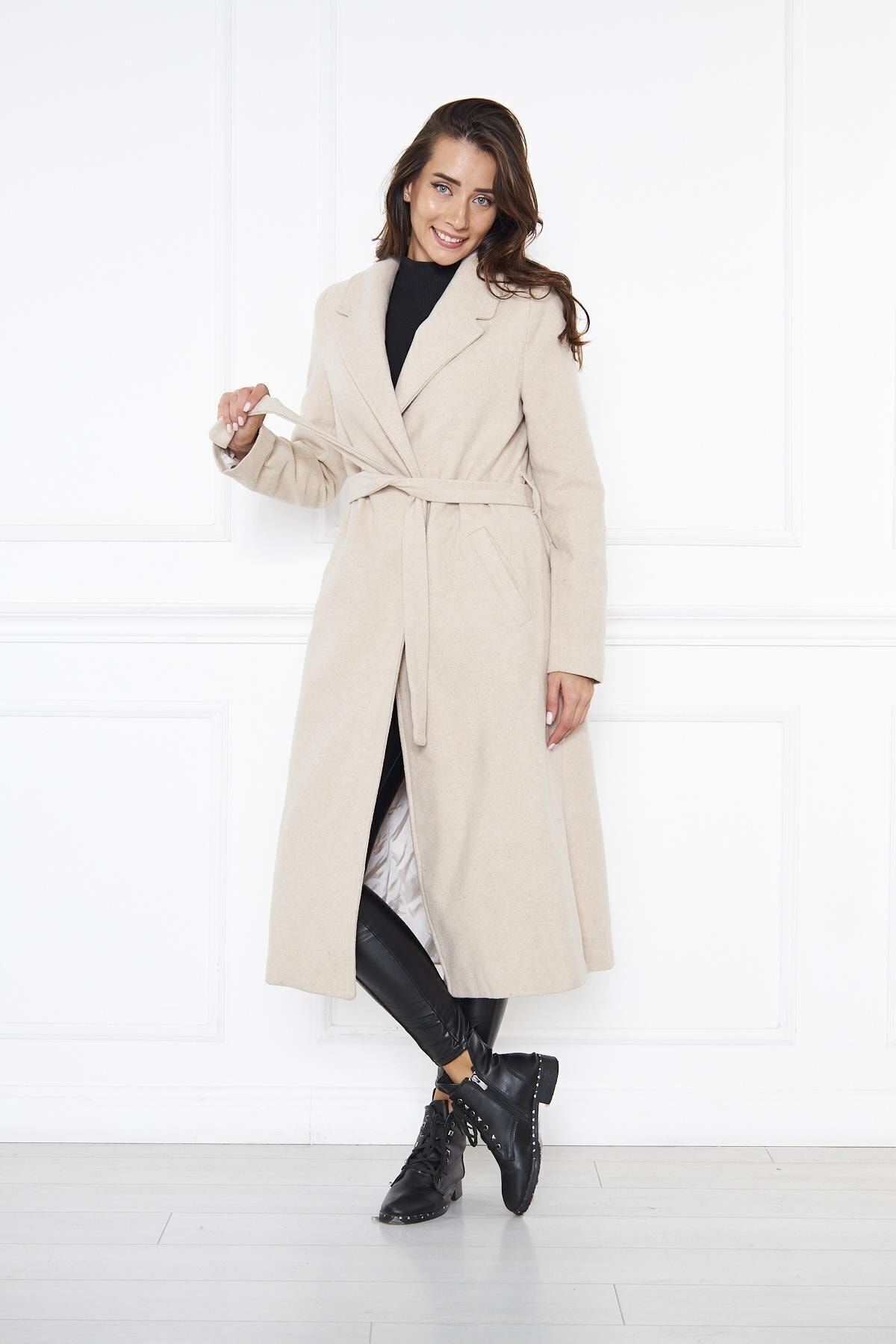 Kadın Kaşe Kaban Astarlı Kuşaklı